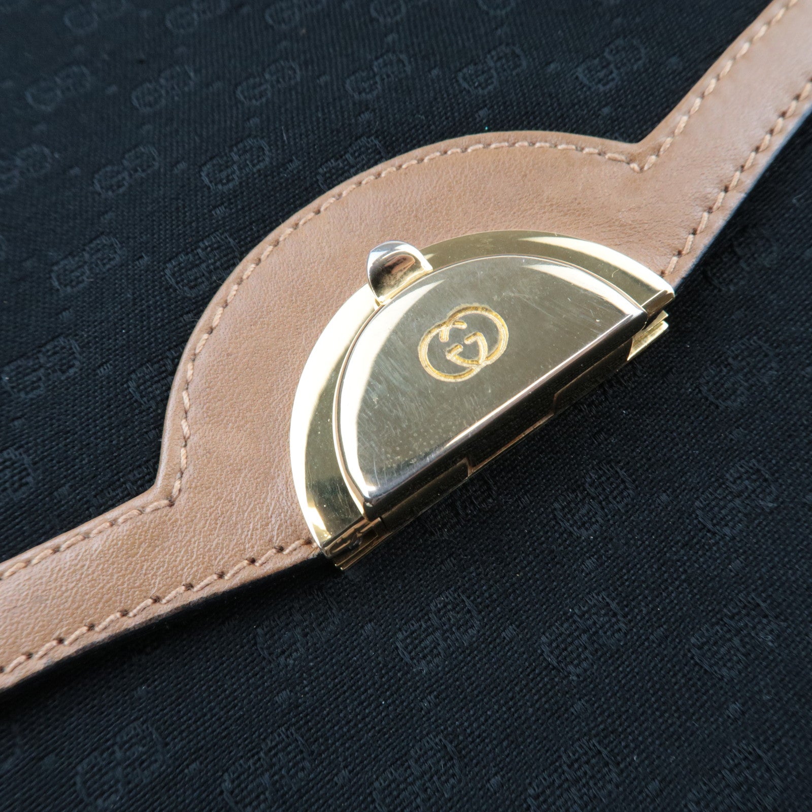 GUCCI Old Gucci Micro GG Canvas leren schoudertas zwartbruin