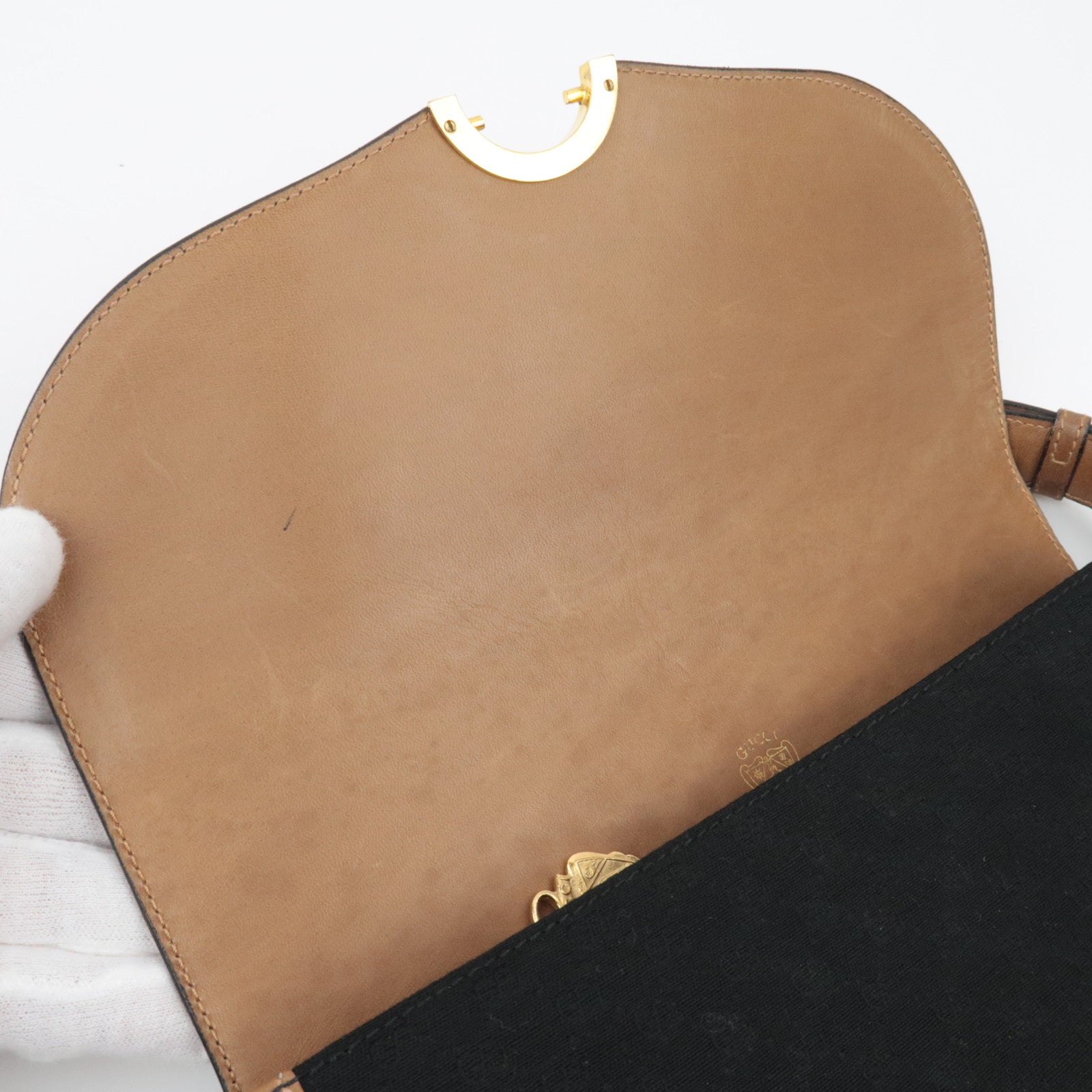 GUCCI Old Gucci Micro GG Canvas leren schoudertas zwartbruin