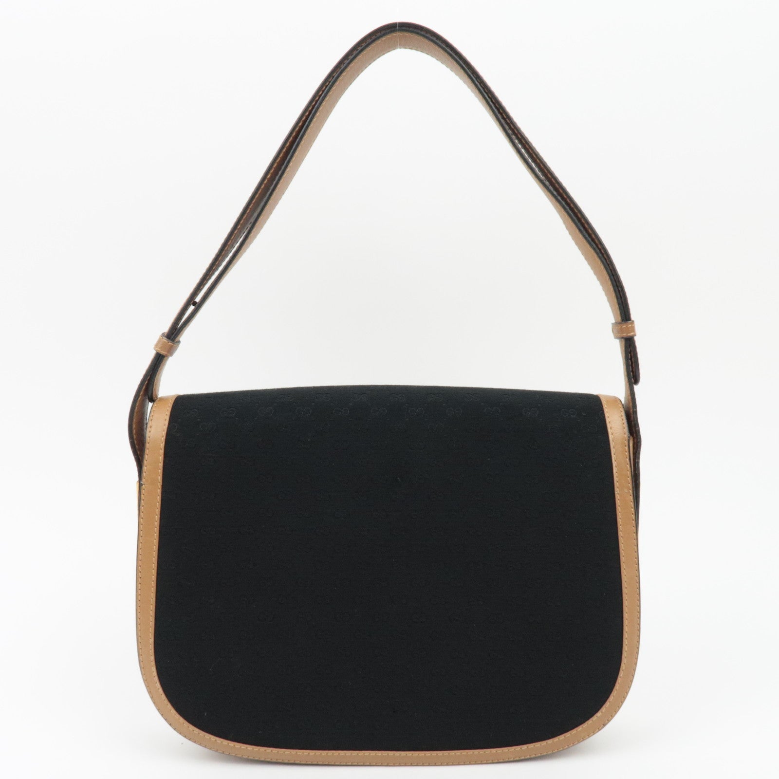 GUCCI Old Gucci Micro GG Canvas Leather Shoulder Bag Black Brown