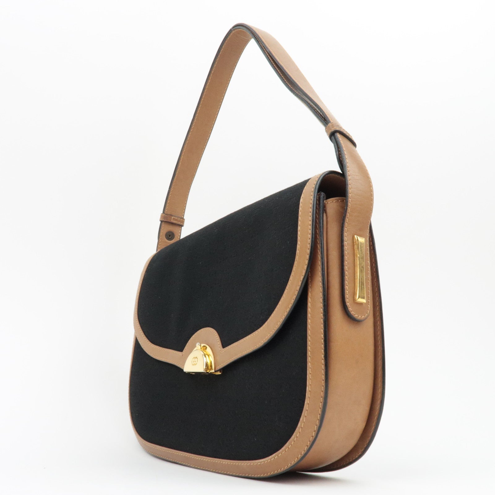 GUCCI Old Gucci Micro GG Canvas leren schoudertas zwartbruin