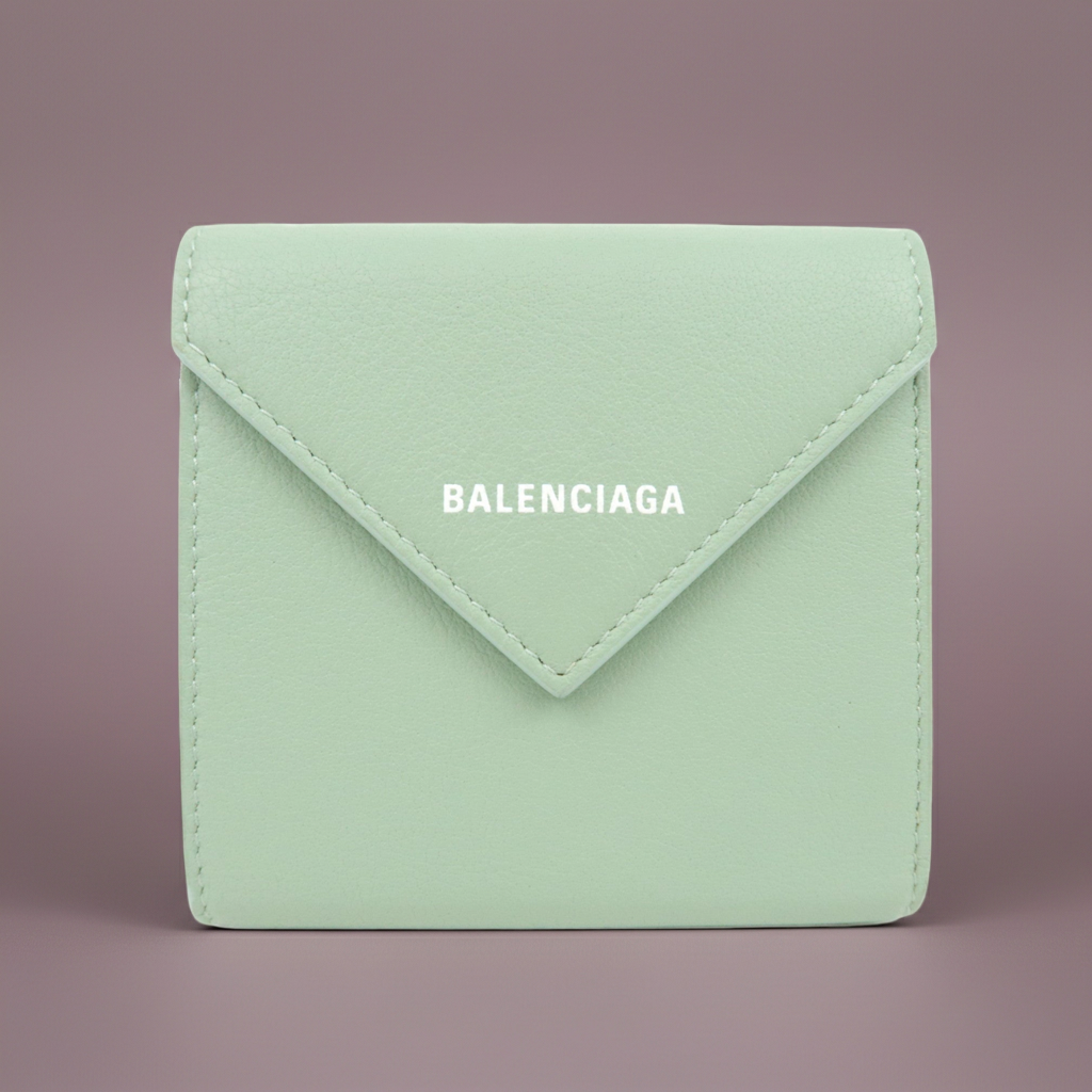 BALENCIAGA Paper Wallet Tri fold Wallet Light Green 637450 *Box, Dust Bag