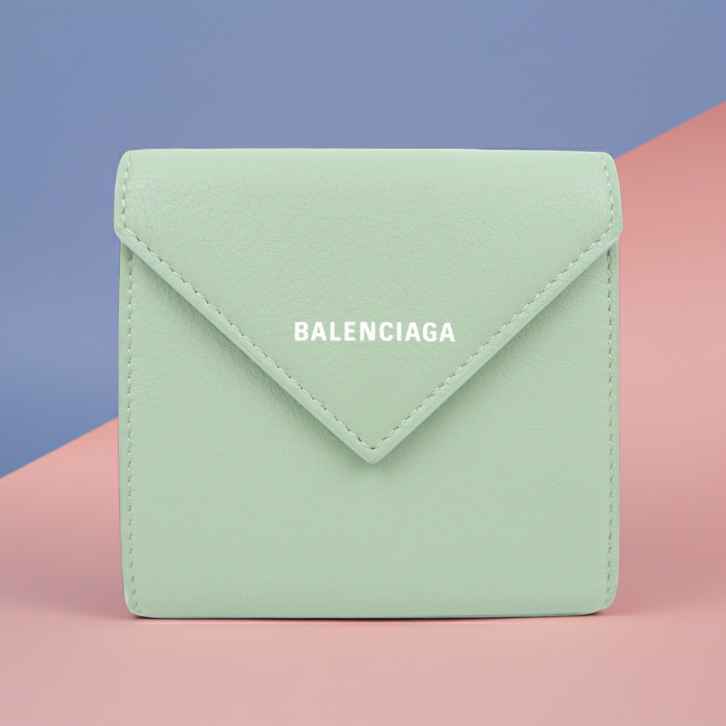 BALENCIAGA Paper Wallet Tri fold Wallet Light Green 637450 *Box, Dust Bag