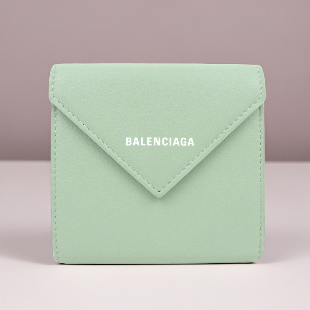 BALENCIAGA Paper Wallet Tri fold Wallet Light Green 637450 *Box, Dust Bag