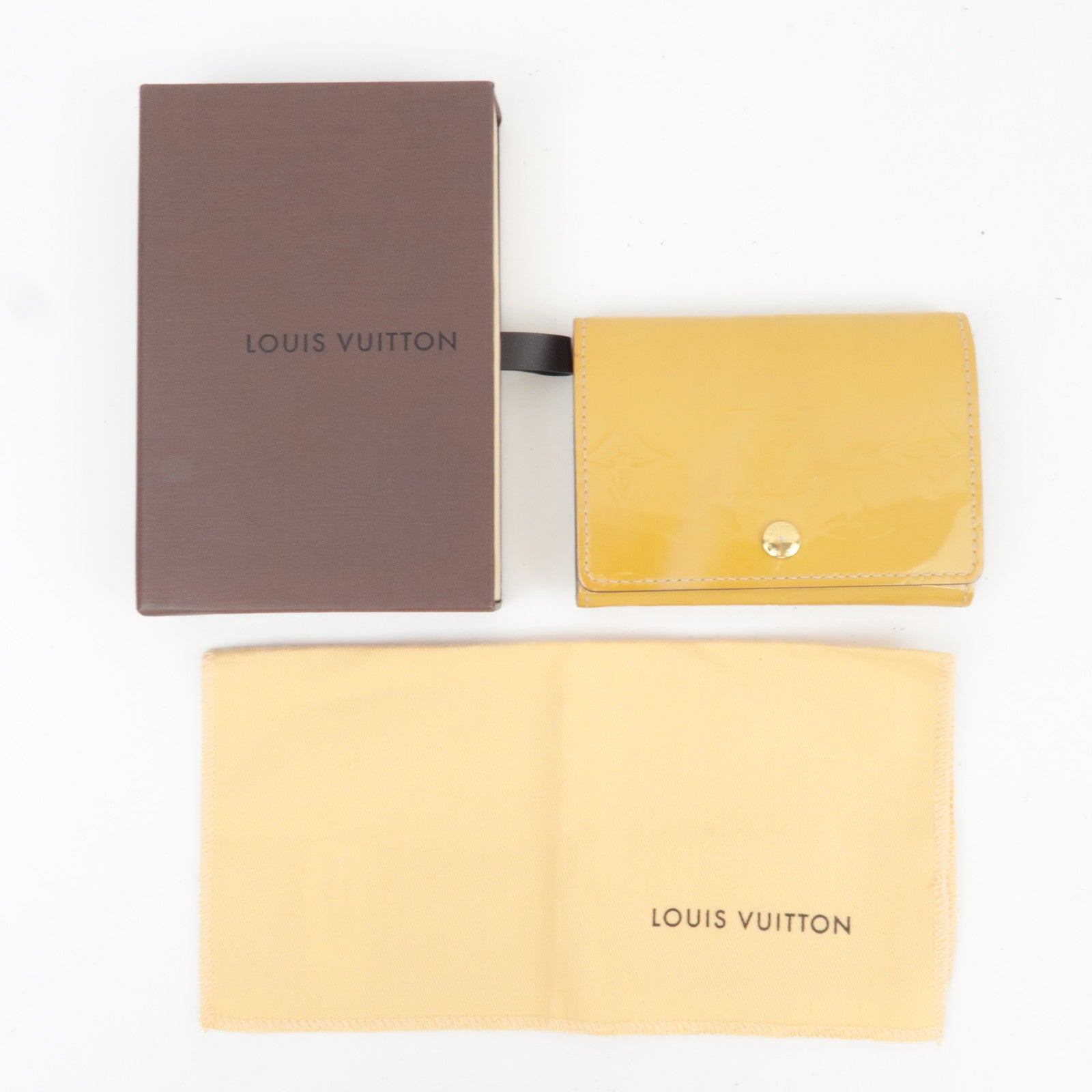 Louis Vuitton Monogram Vernis Envelope Carte De Visite Card Case Beige CA4134 *Box