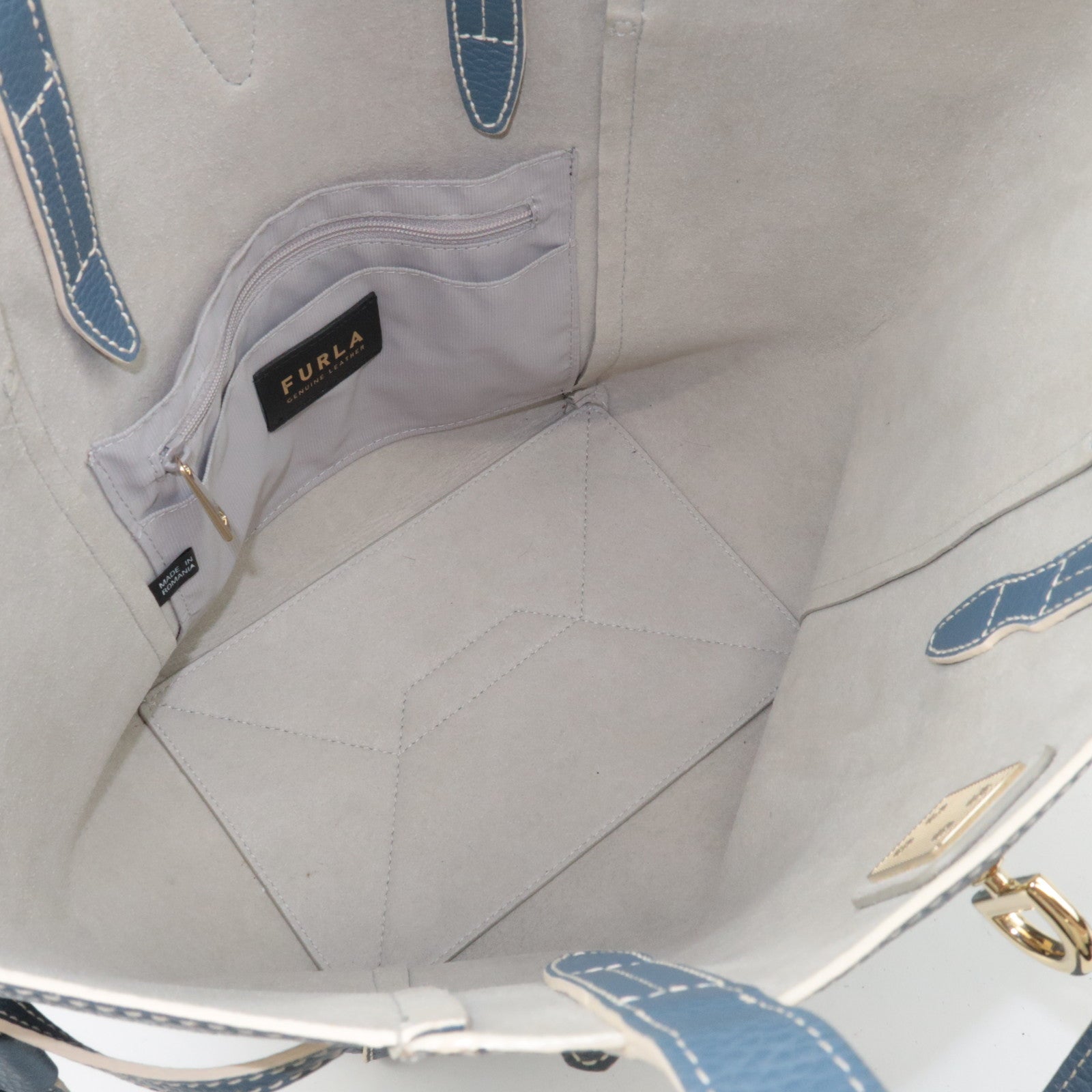 FURLA Leather Shoulder Bag Tote Bag Blue