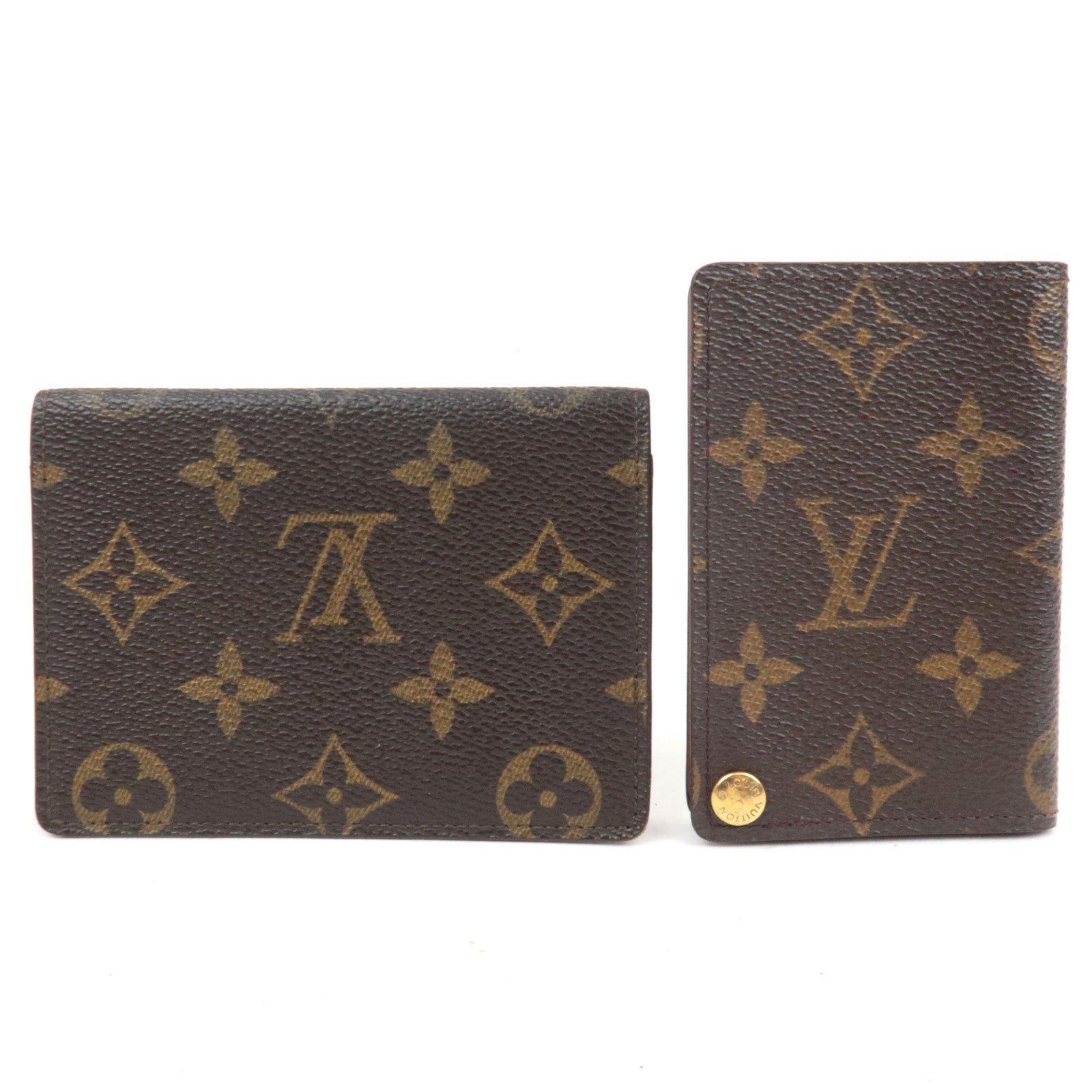 Louis Vuitton Set of 2 Monogram Porte 2 Carte Vertical M60533 & Porte Carte Credit Pression Card Case M60937