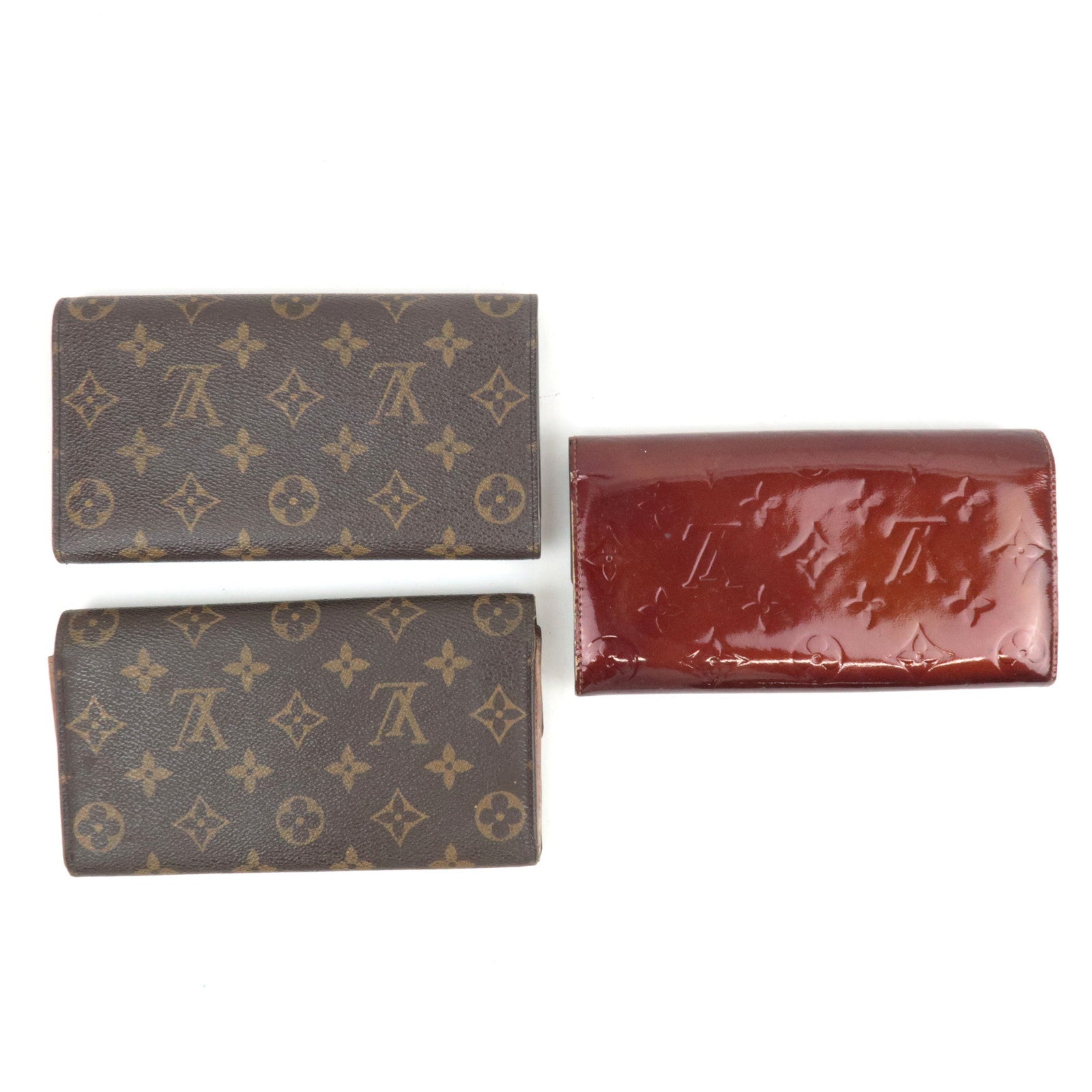 Louis Vuitton Set of 3 Wallet Monogram Portefeuille International M61217 & Pochette Porte Monnaie M61725 & Vernis Pochette Porte Monnaie Credit M91174