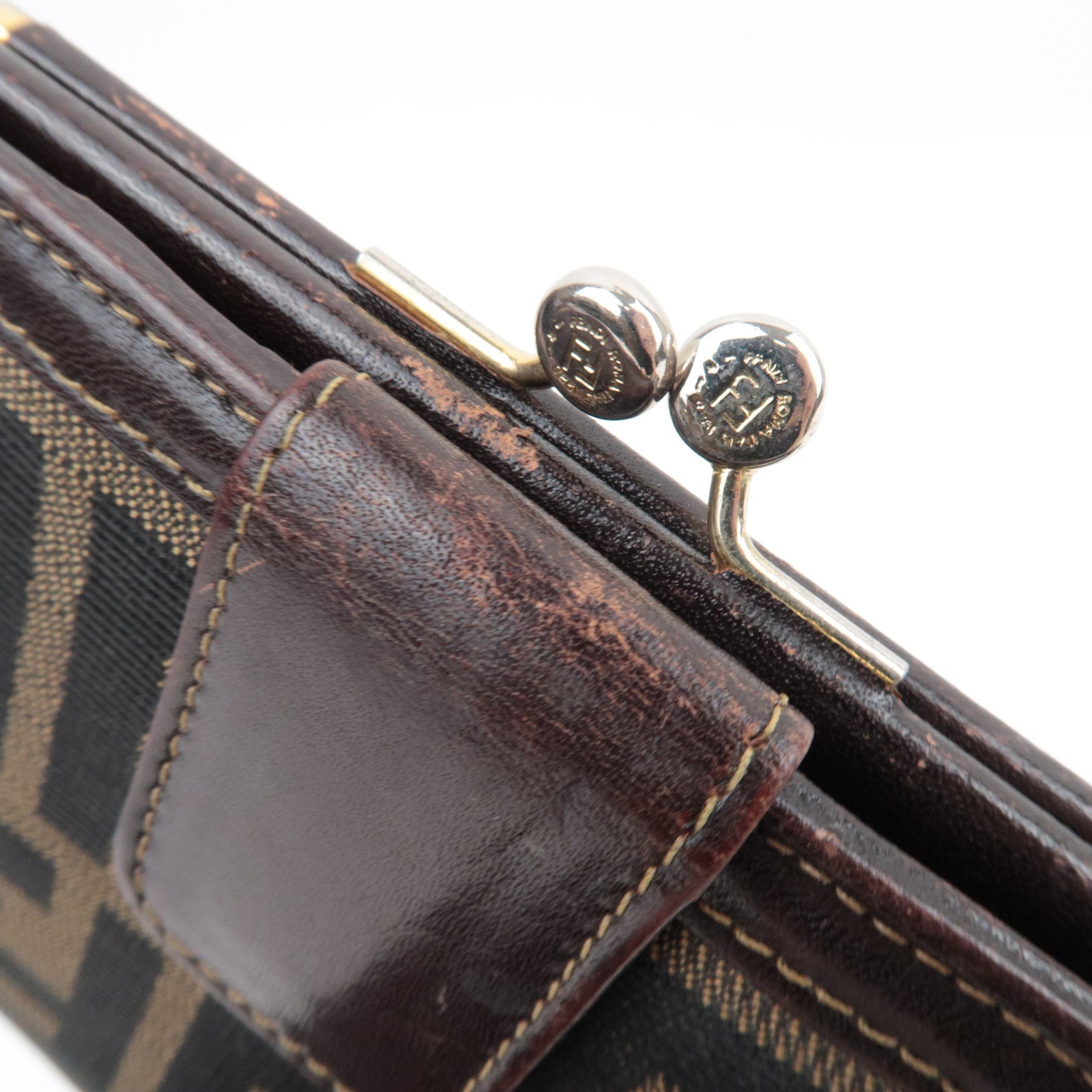 FENDI Zucca Bifold Wallet Canvas Leather Brown Black 30782