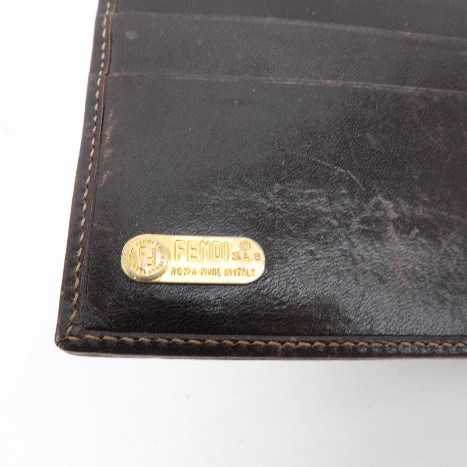 FENDI Zucca Bifold Wallet Canvas Leather Brown Black 30782