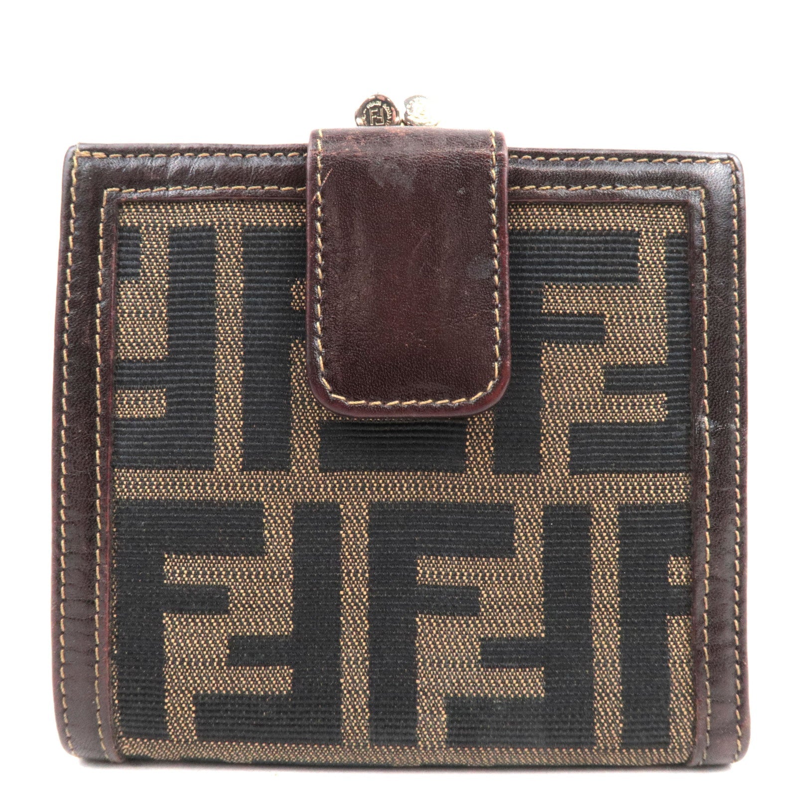 FENDI Zucca Bifold Wallet Canvas Leather Brown Black 3078253827