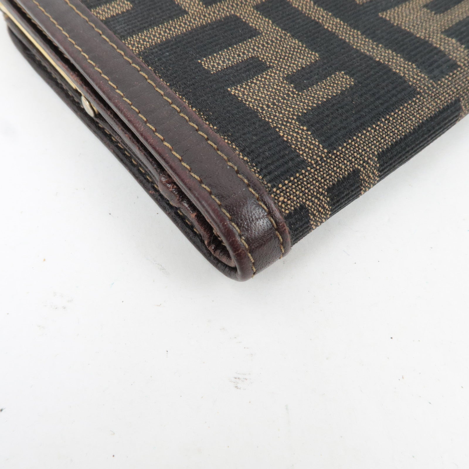 FENDI Zucca Bifold Wallet Canvas Leather Brown Black 30782