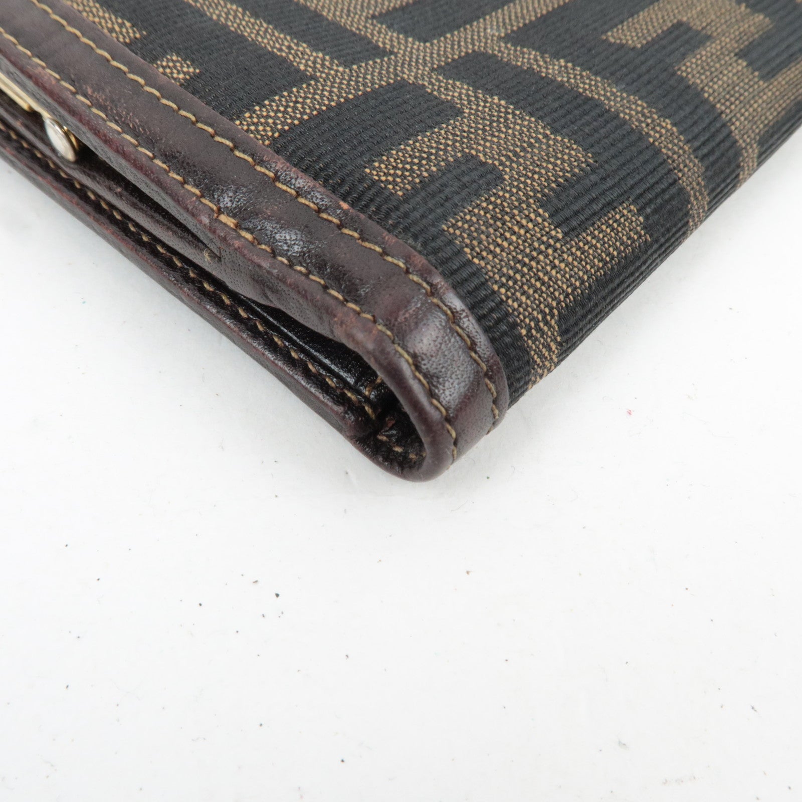 FENDI Zucca Bifold Wallet Canvas Leather Brown Black 30782
