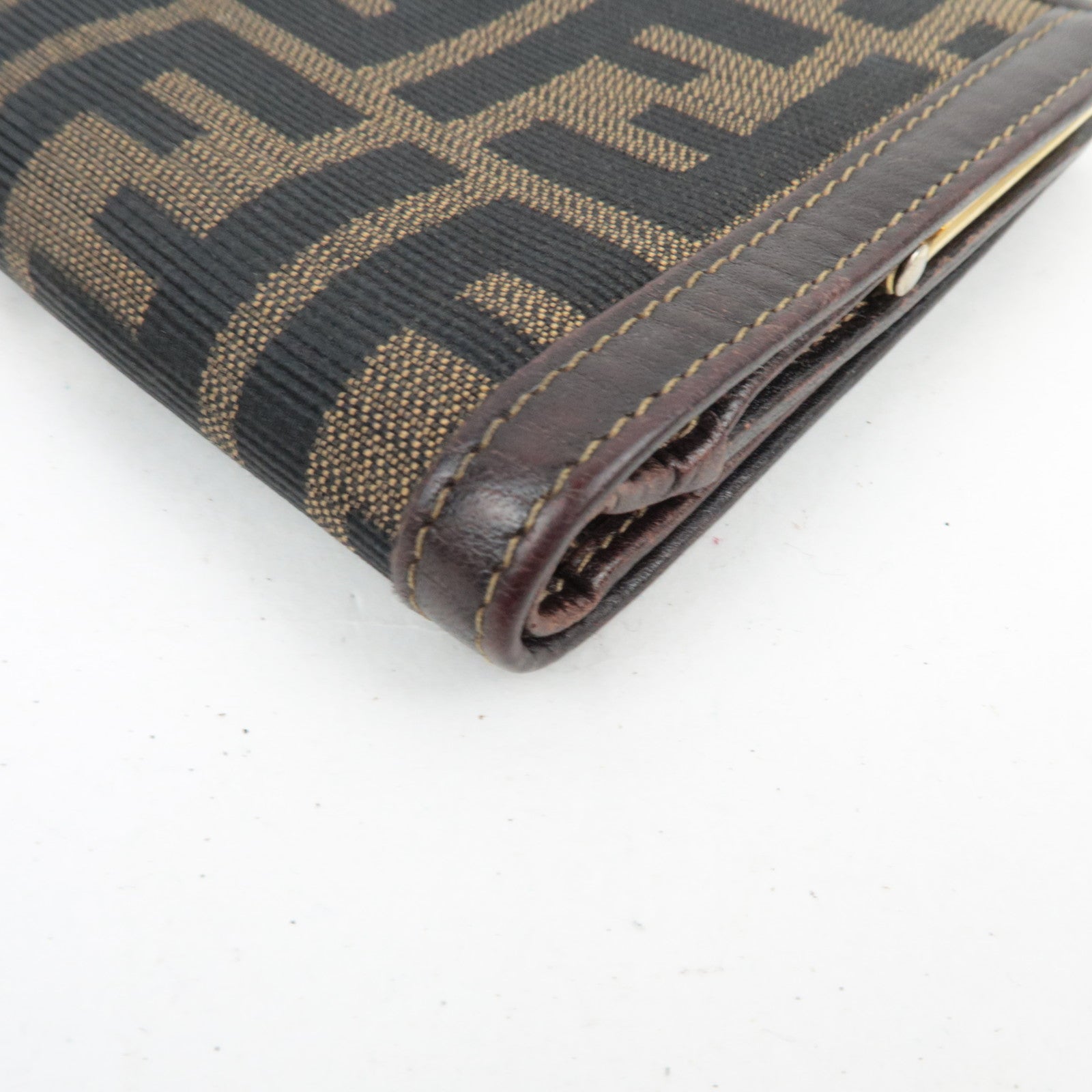 FENDI Zucca Bifold Wallet Canvas Leather Brown Black 30782