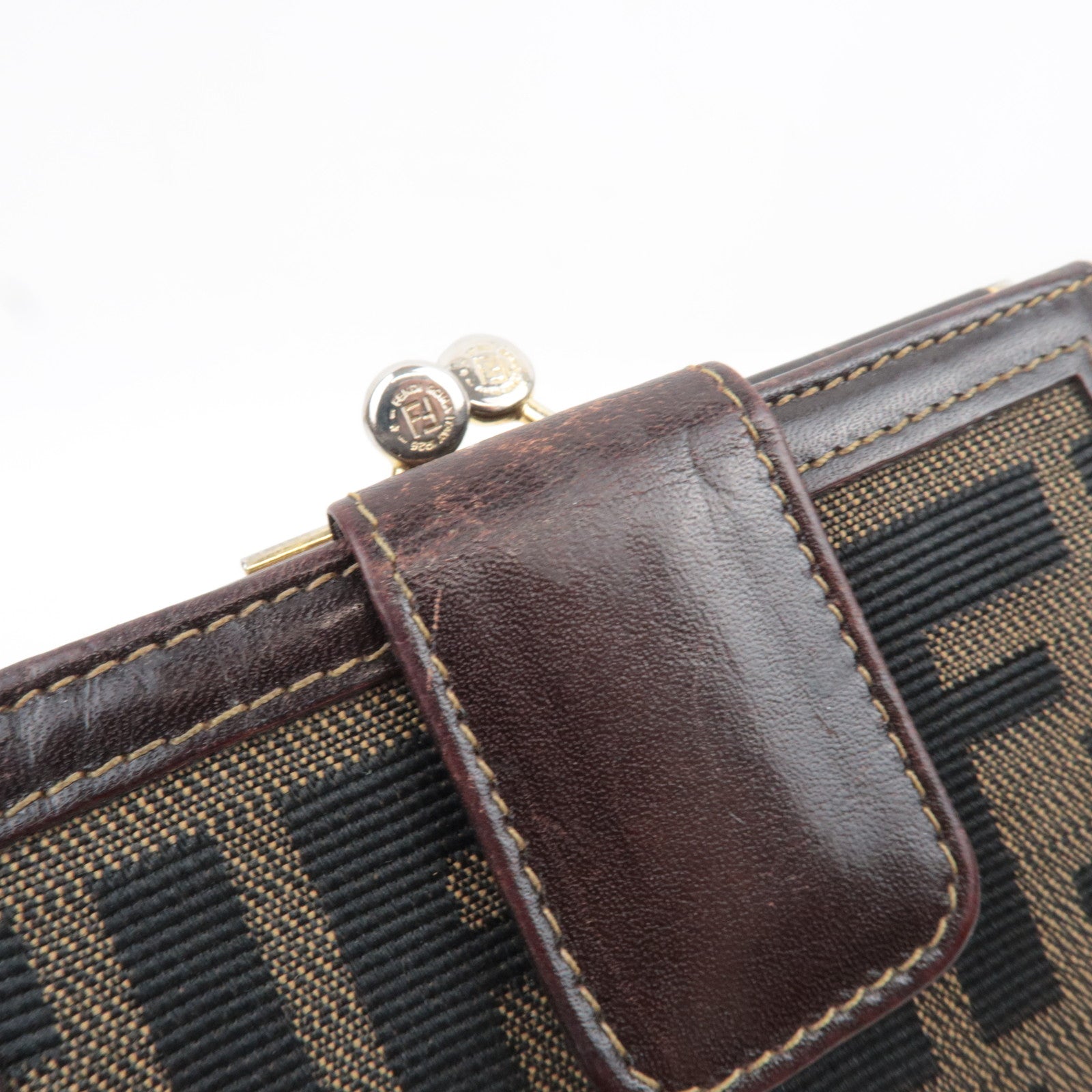 FENDI Zucca Bifold Wallet Canvas Leather Brown Black 30782