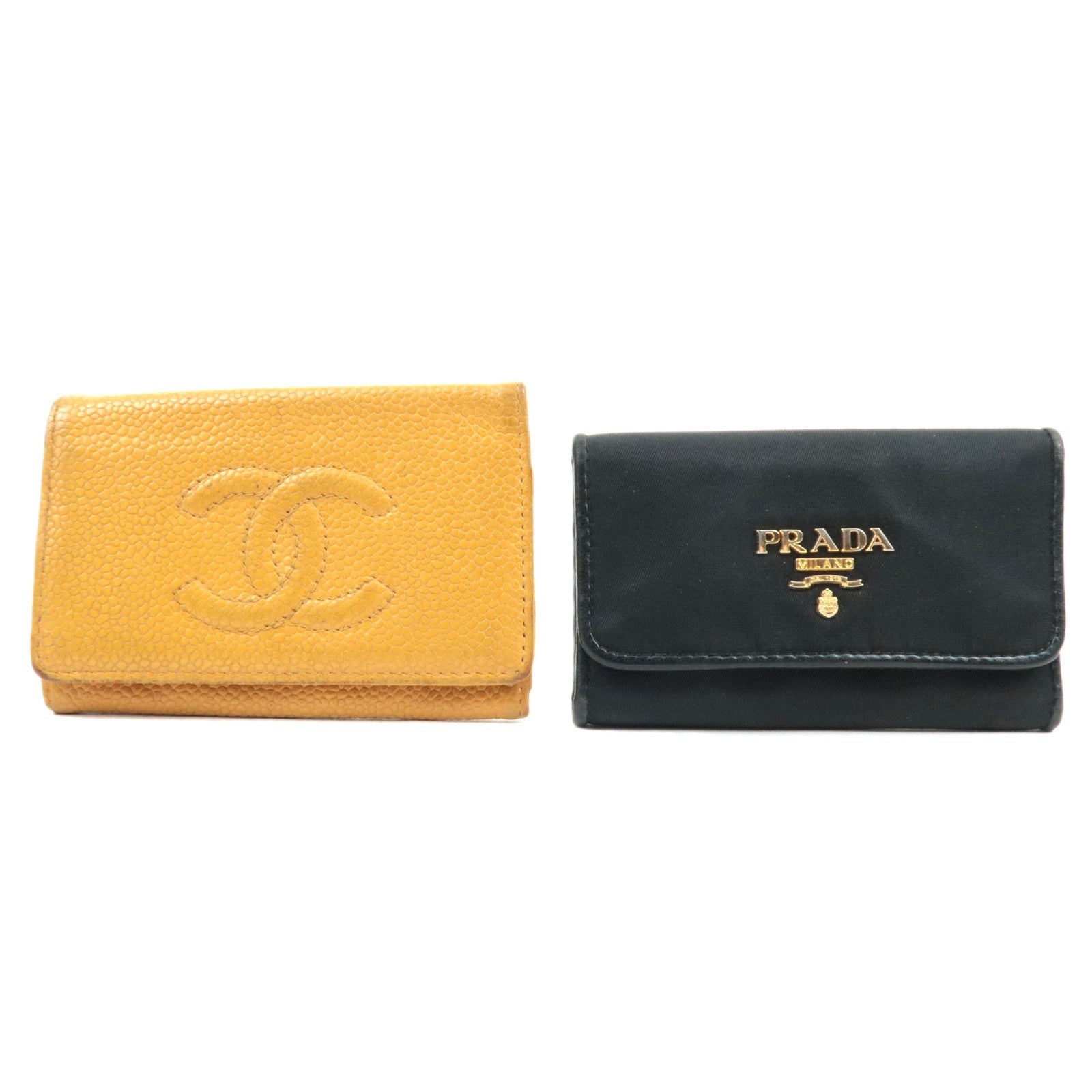 Set of 2 PRADA 6 Rings Key Case Nylon Black & CHANEL Cocomark 6 Rings Key Case Caviar Skin Yellow56356