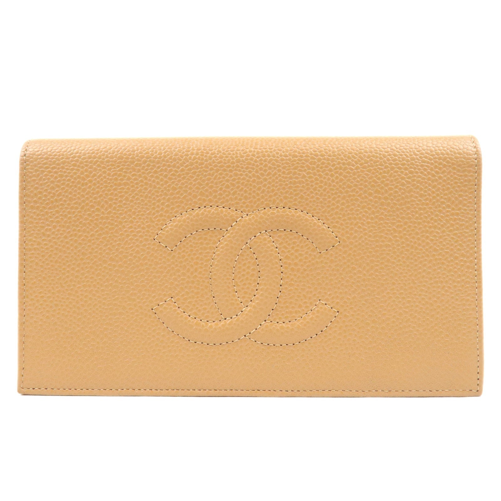 CHANEL Coco Mark Caviar Skin Long Wallet Beige