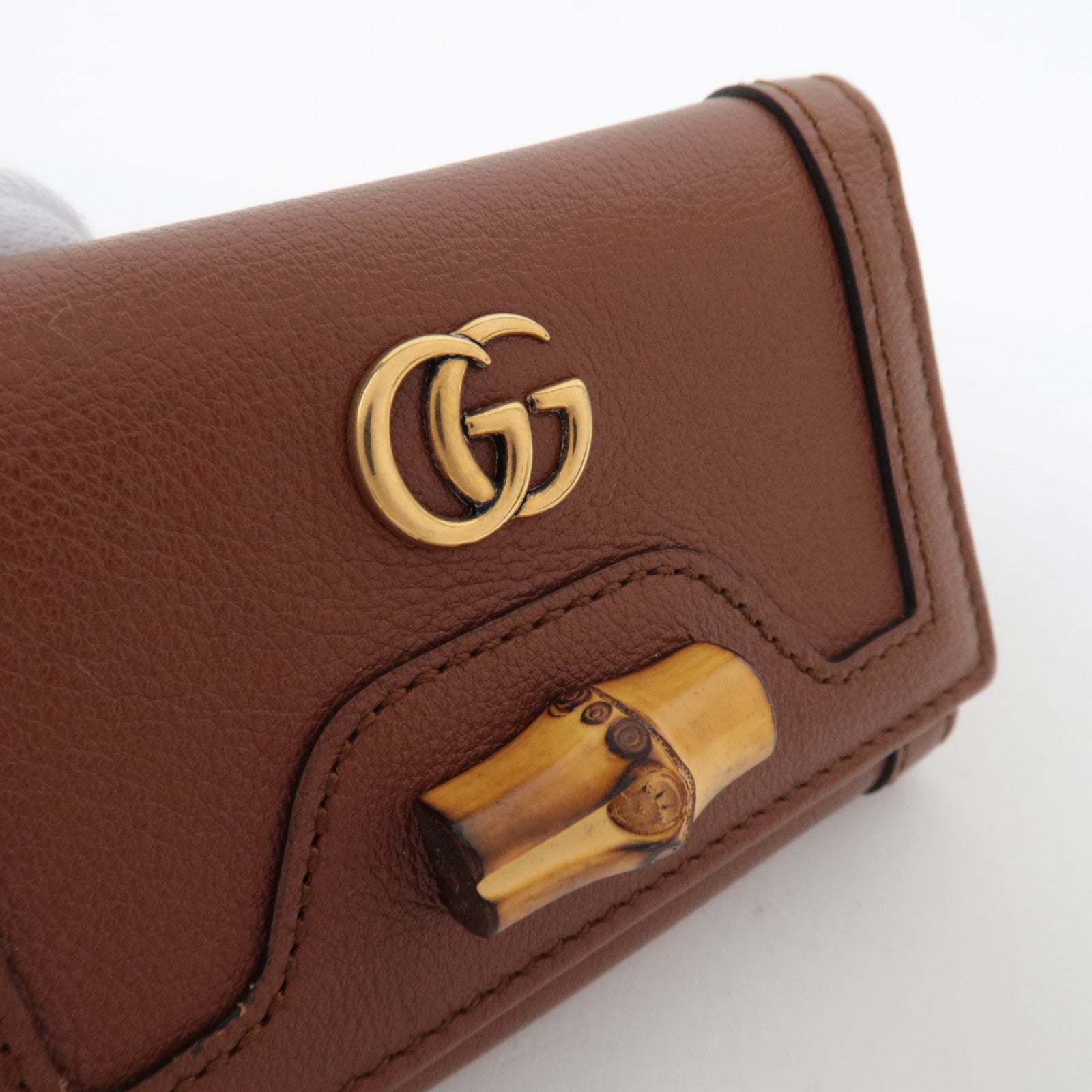 GUCCI Bamboo Diana leren drievoudige portemonnee bruin *Doos, stofzak