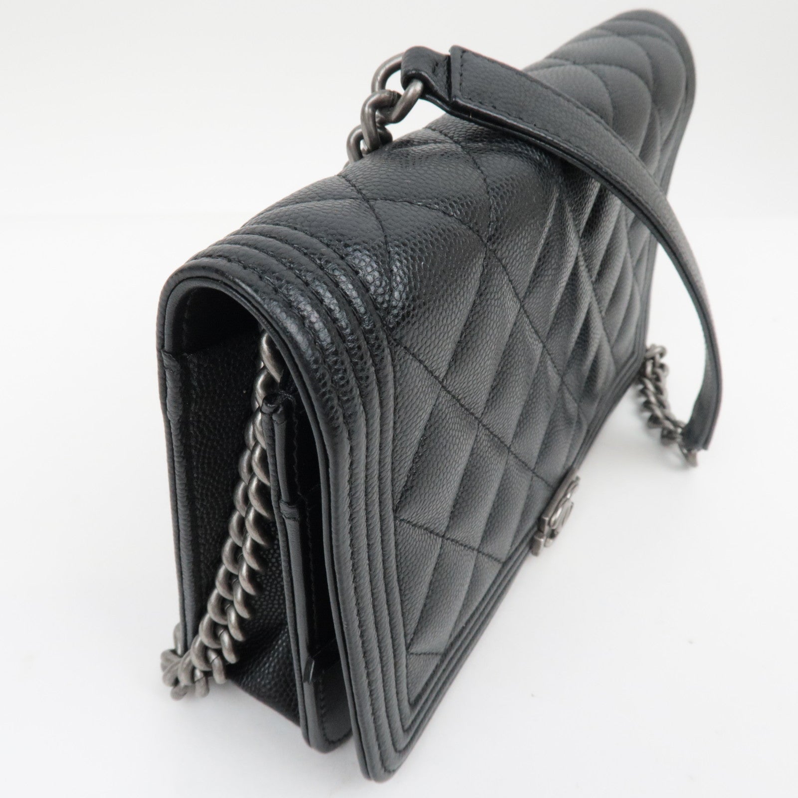 CHANEL Boy Chanel Matelasse Caviar SKin Chain Wallet Black AP1117 *Dust bag