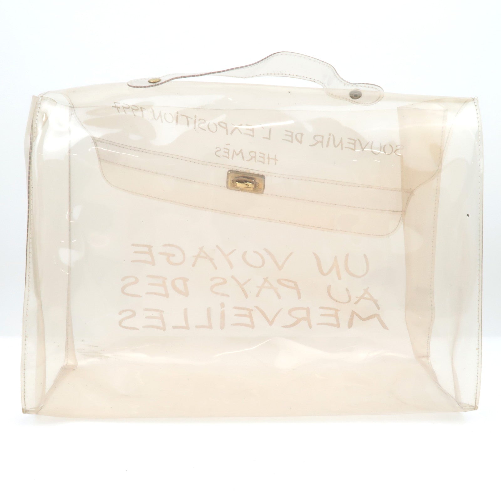 HERMES Vinyl Kelly Hand Bag Clear Gold Hardware