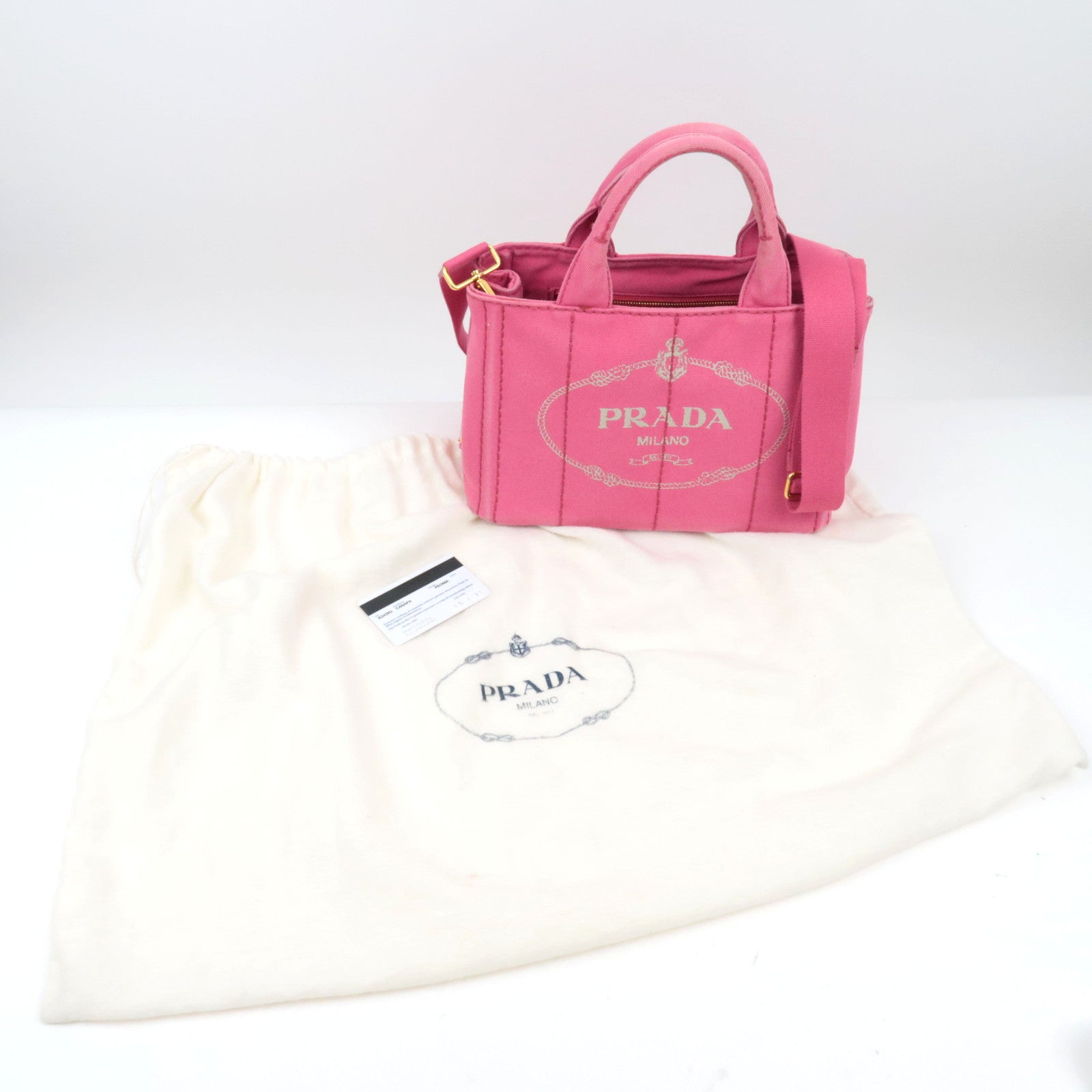 PRADA Canapa Tote Bag Pink B2439G *Dust bag, Strap, Card