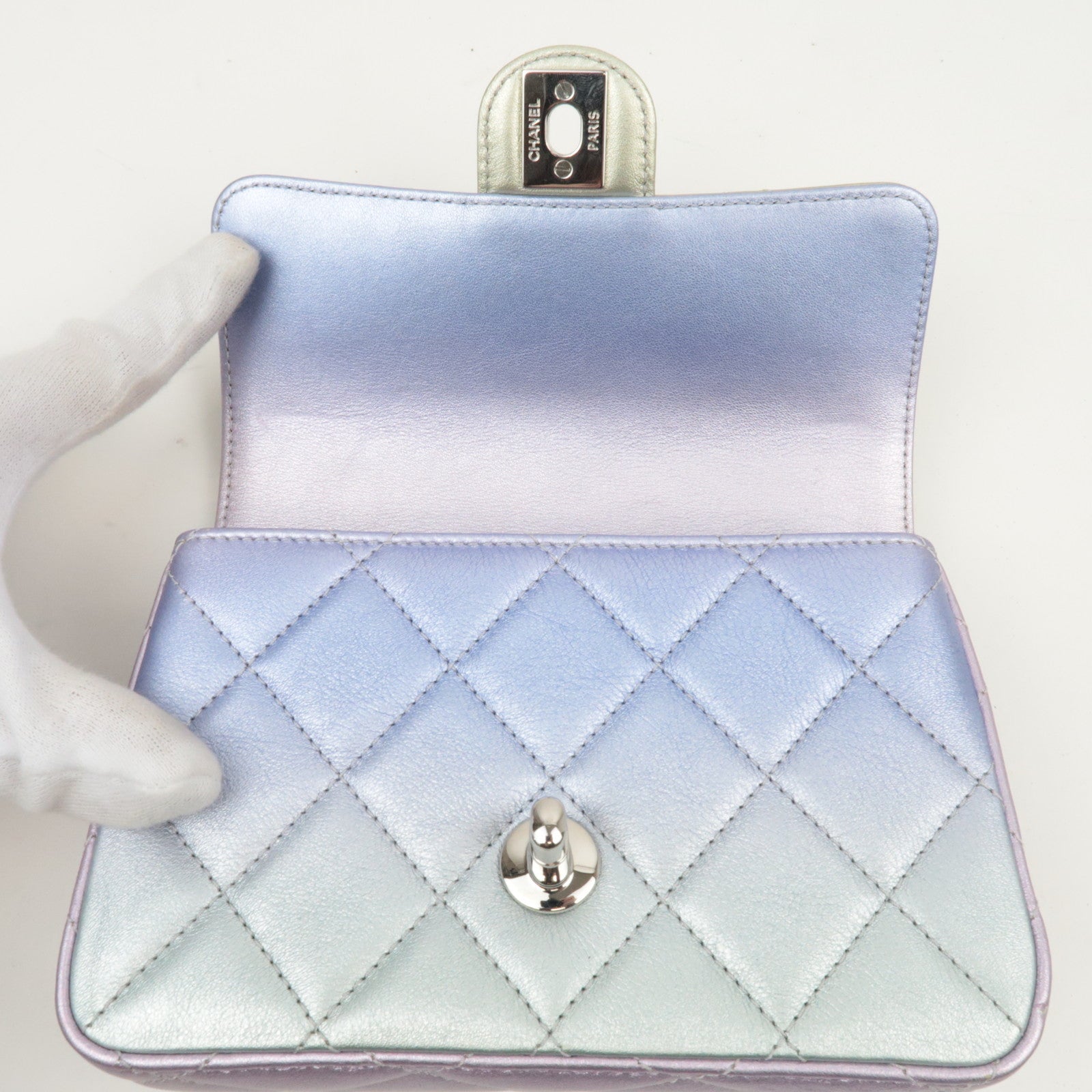 CHANEL Lambskin Mini Matelasse Wristlet Clutch Metalic Ombre HA6PKPX6