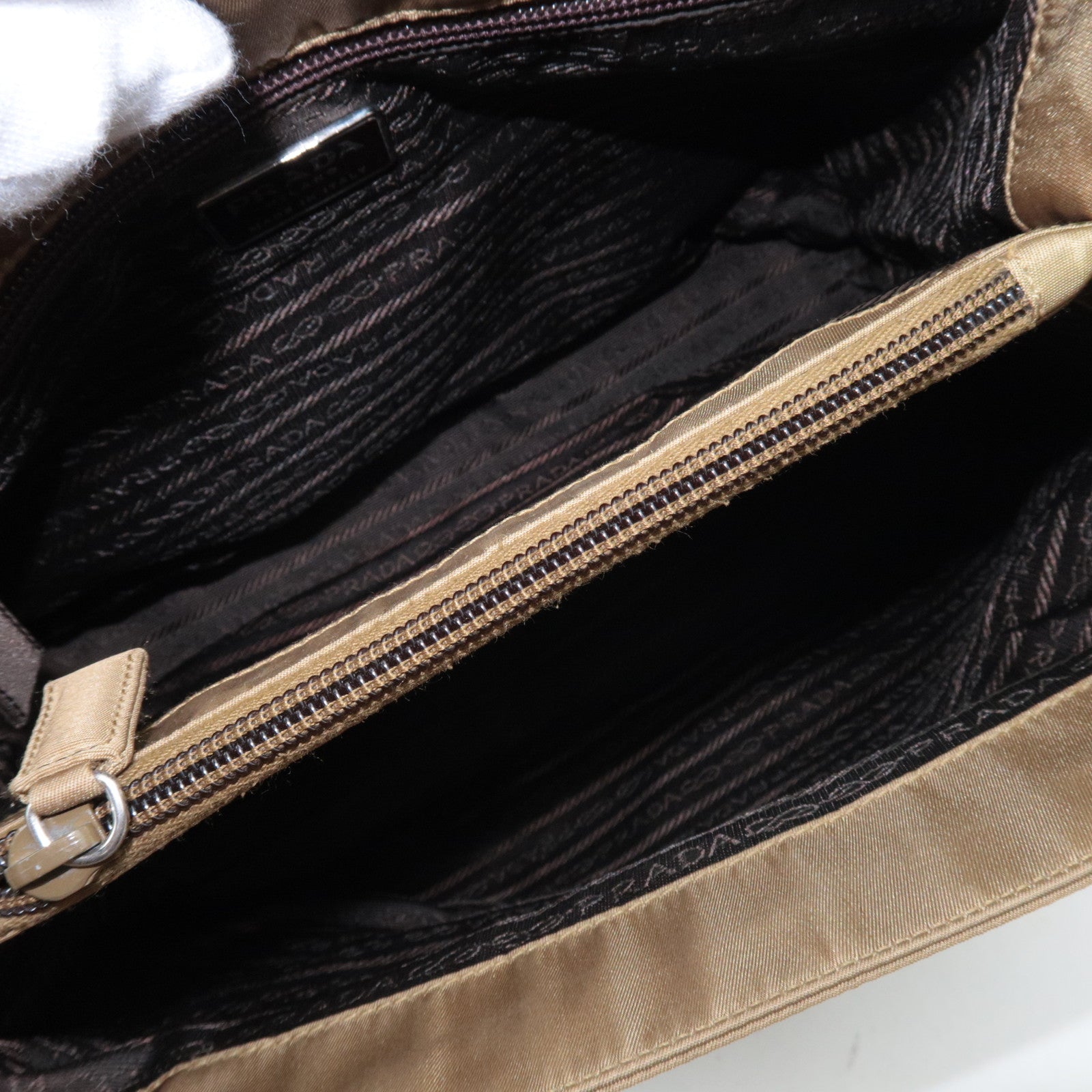 PRADA Logo Nylon Tote Bag Khaki Beige