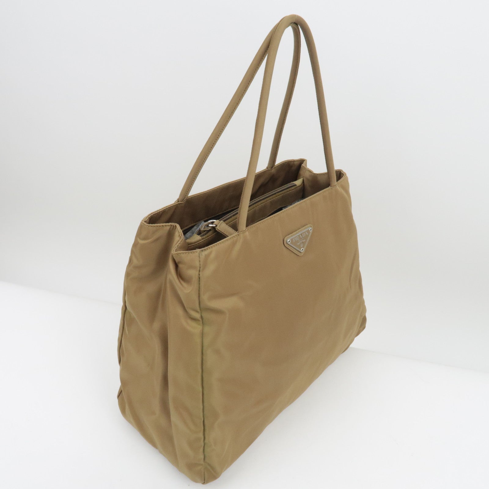 PRADA Logo Nylon Tote Bag Khaki Beige
