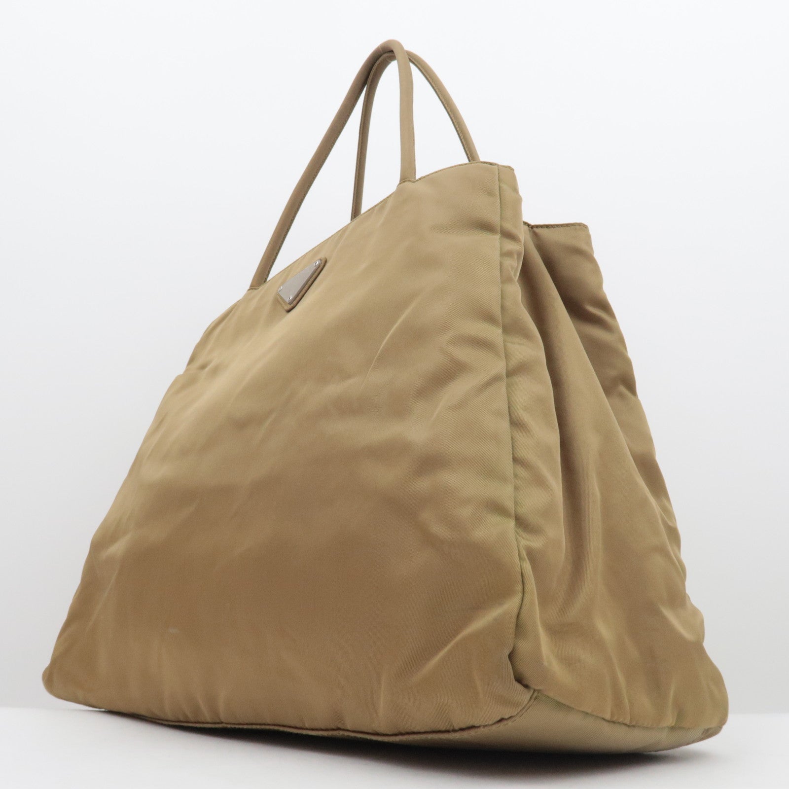 PRADA Logo Nylon Tote Bag Khaki Beige