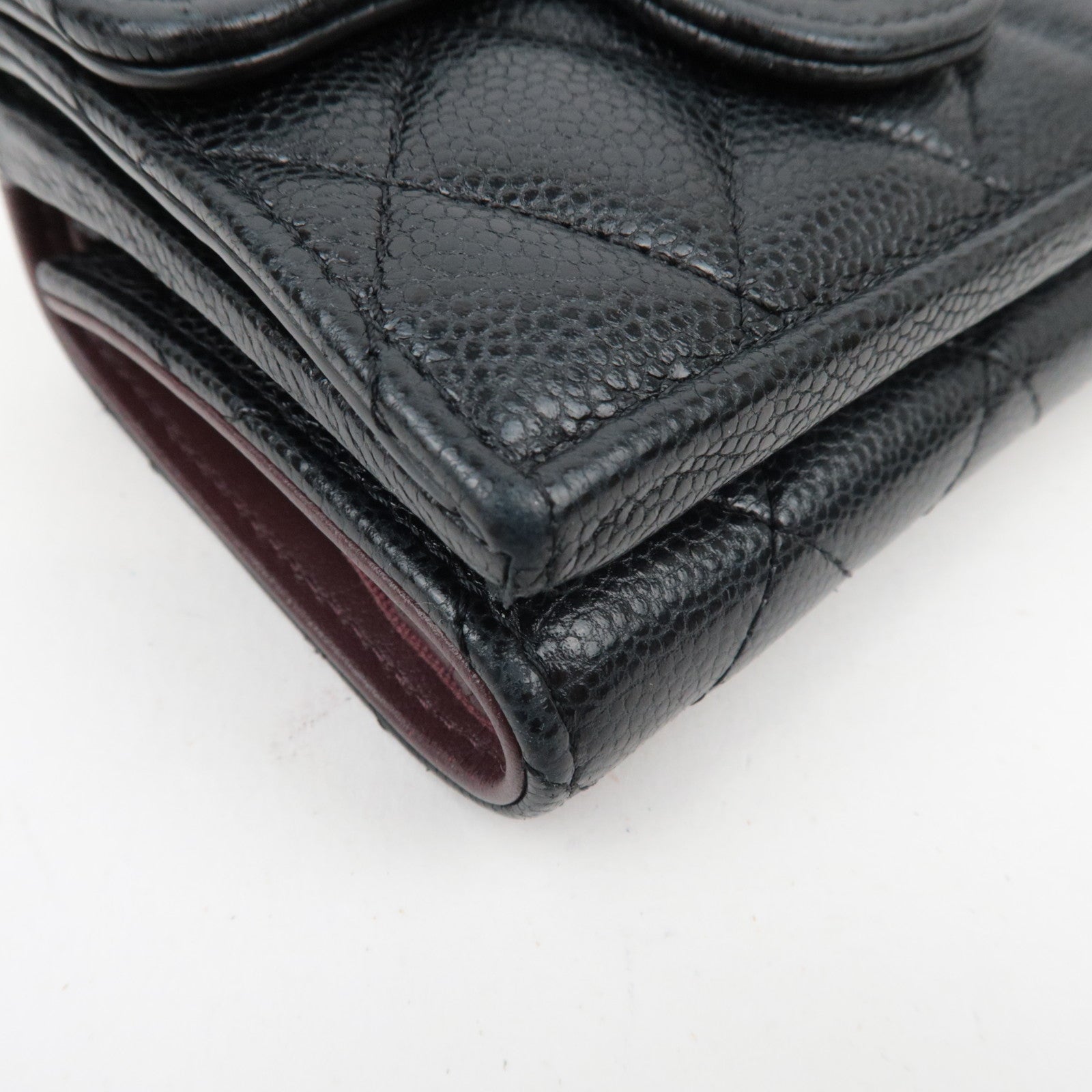 CHANEL Caviarskin Trifold Wallet Kleine Flap Portemonnee Zwart E1X0XT95