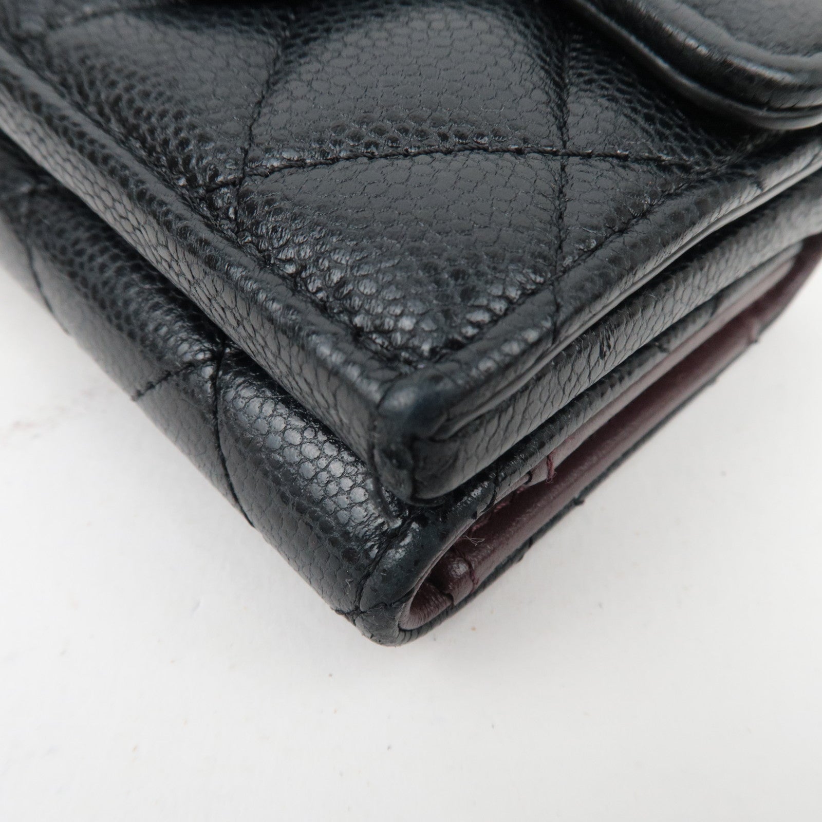 CHANEL Caviarskin Trifold Wallet Kleine Flap Portemonnee Zwart E1X0XT95