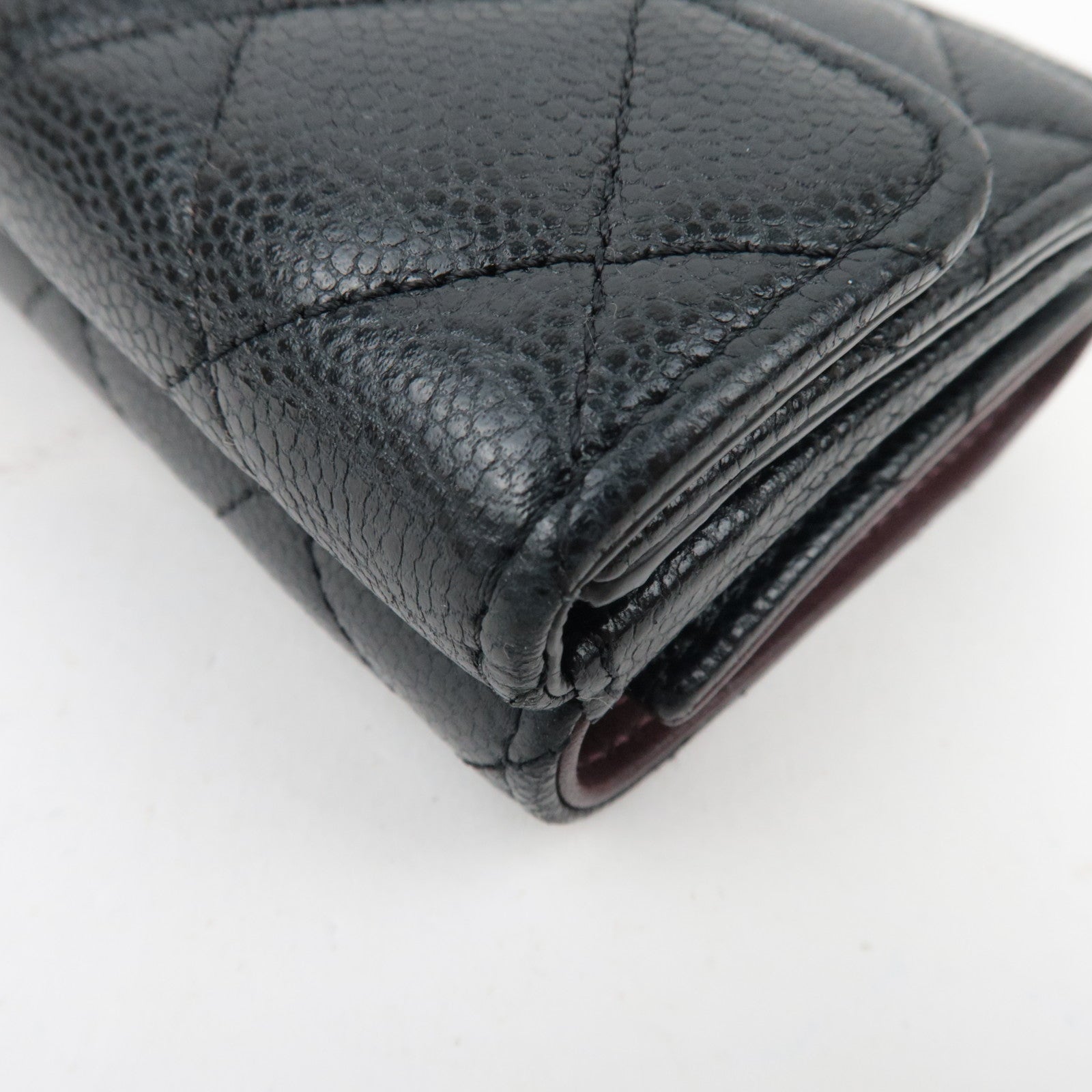 CHANEL Caviarskin Trifold Wallet Kleine Flap Portemonnee Zwart E1X0XT95