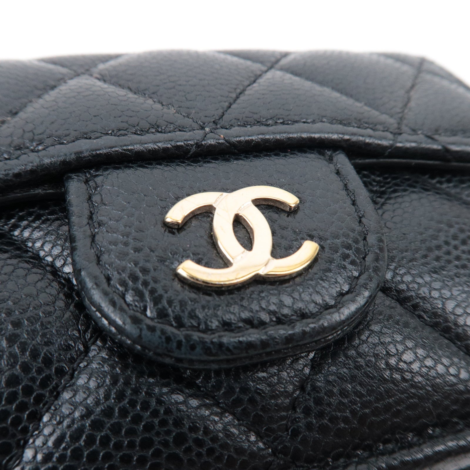 CHANEL Caviarskin Trifold Wallet Kleine Flap Portemonnee Zwart E1X0XT95