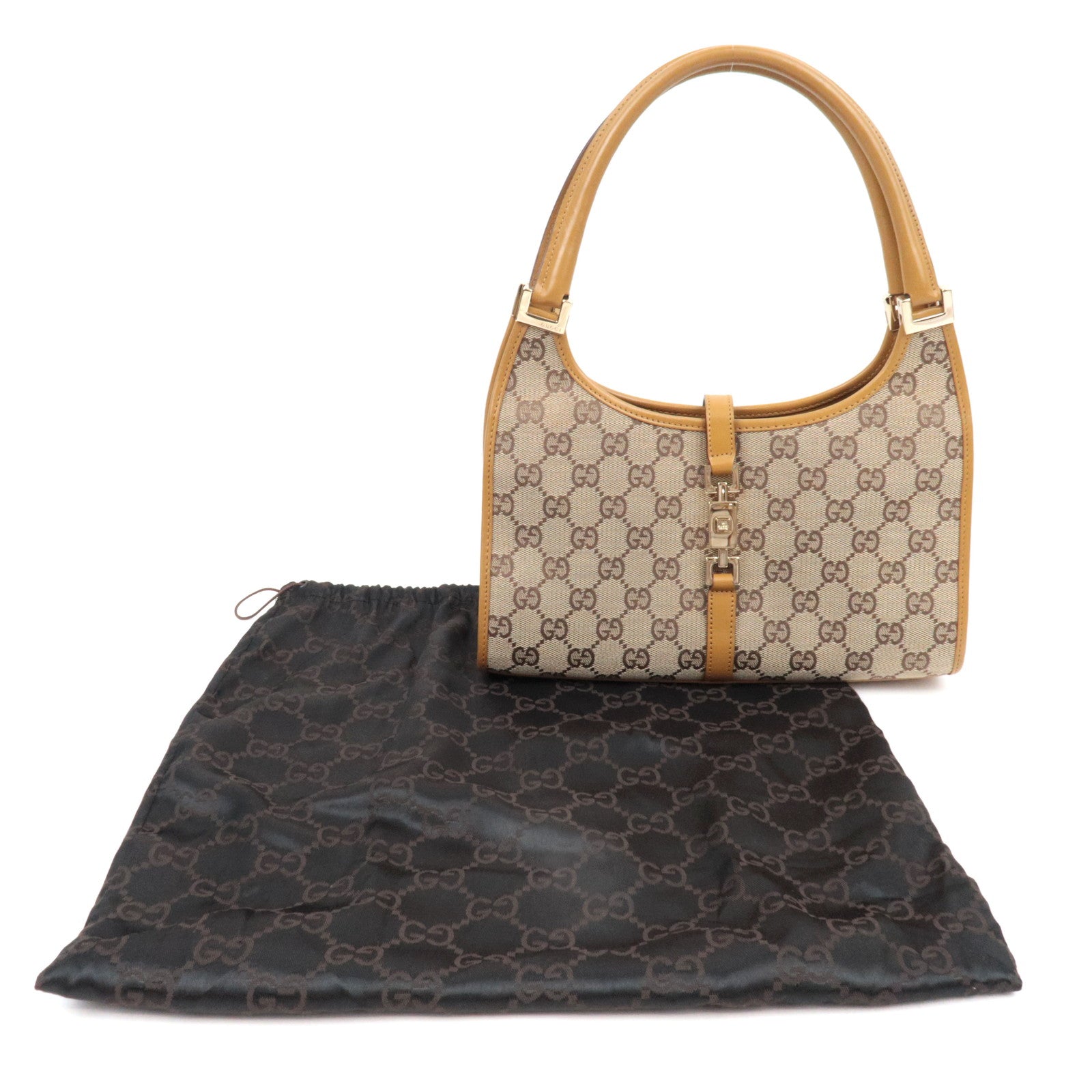 GUCCI Jackie GG Canvas leren handtas beige 002.1068 *Stofzak