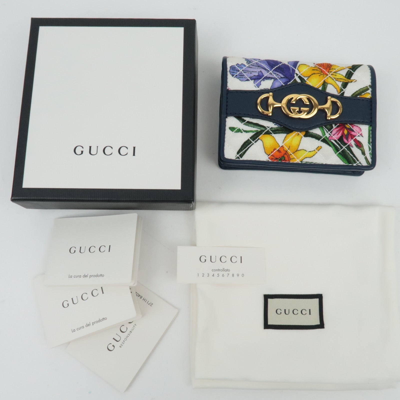 GUCCI Flora Bi Fold Compact Wallet Navy White 536353 *Doos, stofzak