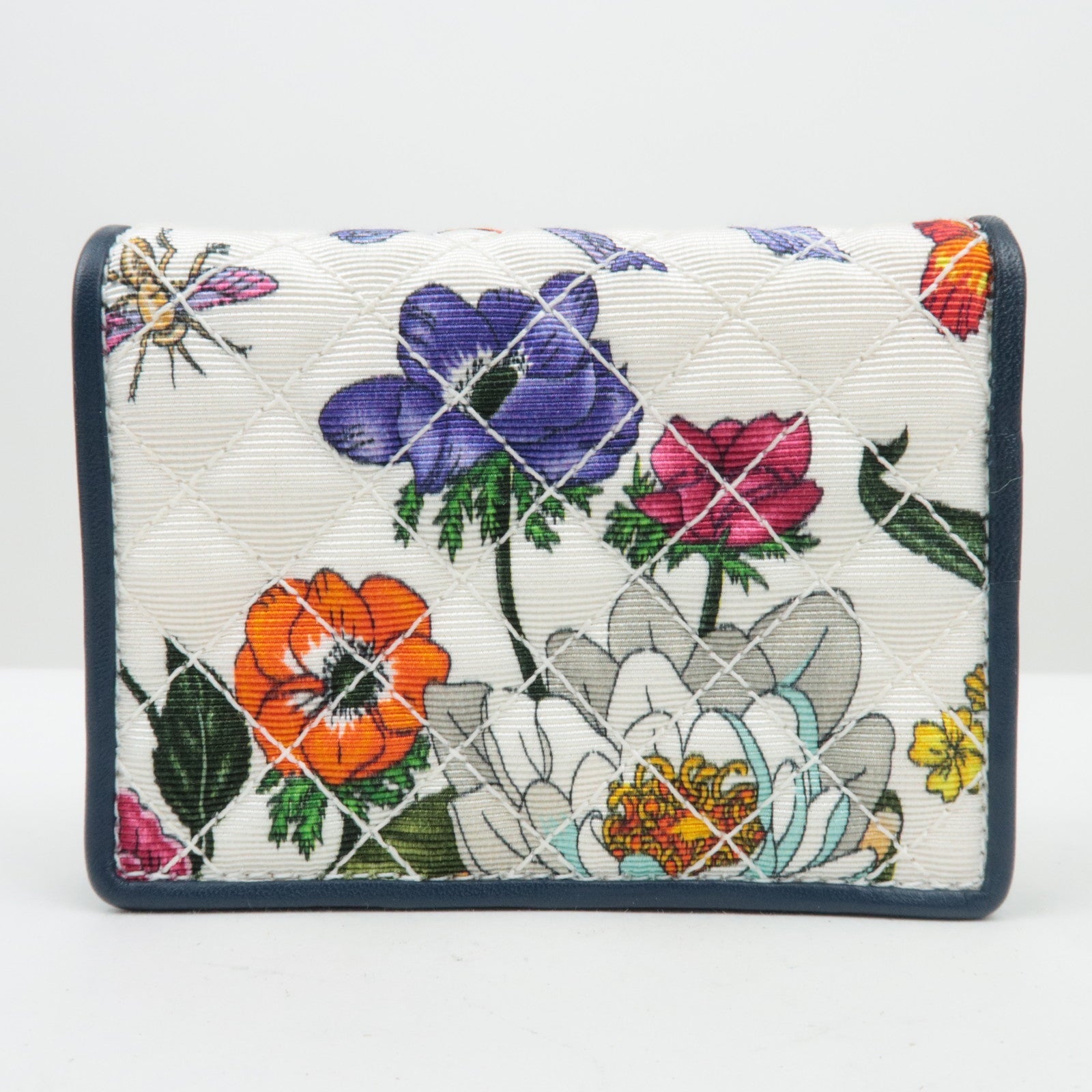 GUCCI Flora Bi Fold Compact Wallet Navy White 536353 *Box, dust bag
