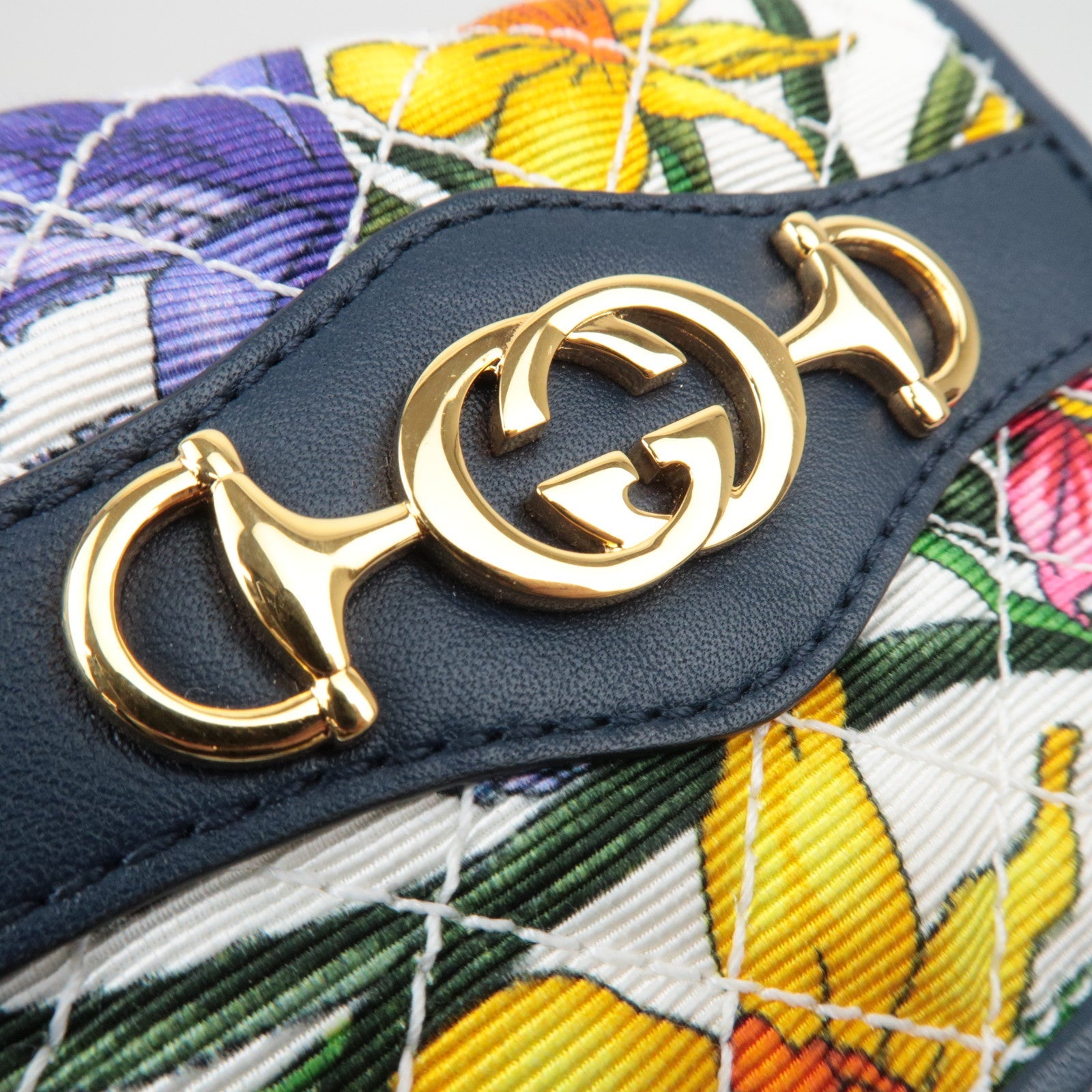 GUCCI Flora Bi Fold Compact Wallet Navy White 536353 *Doos, stofzak