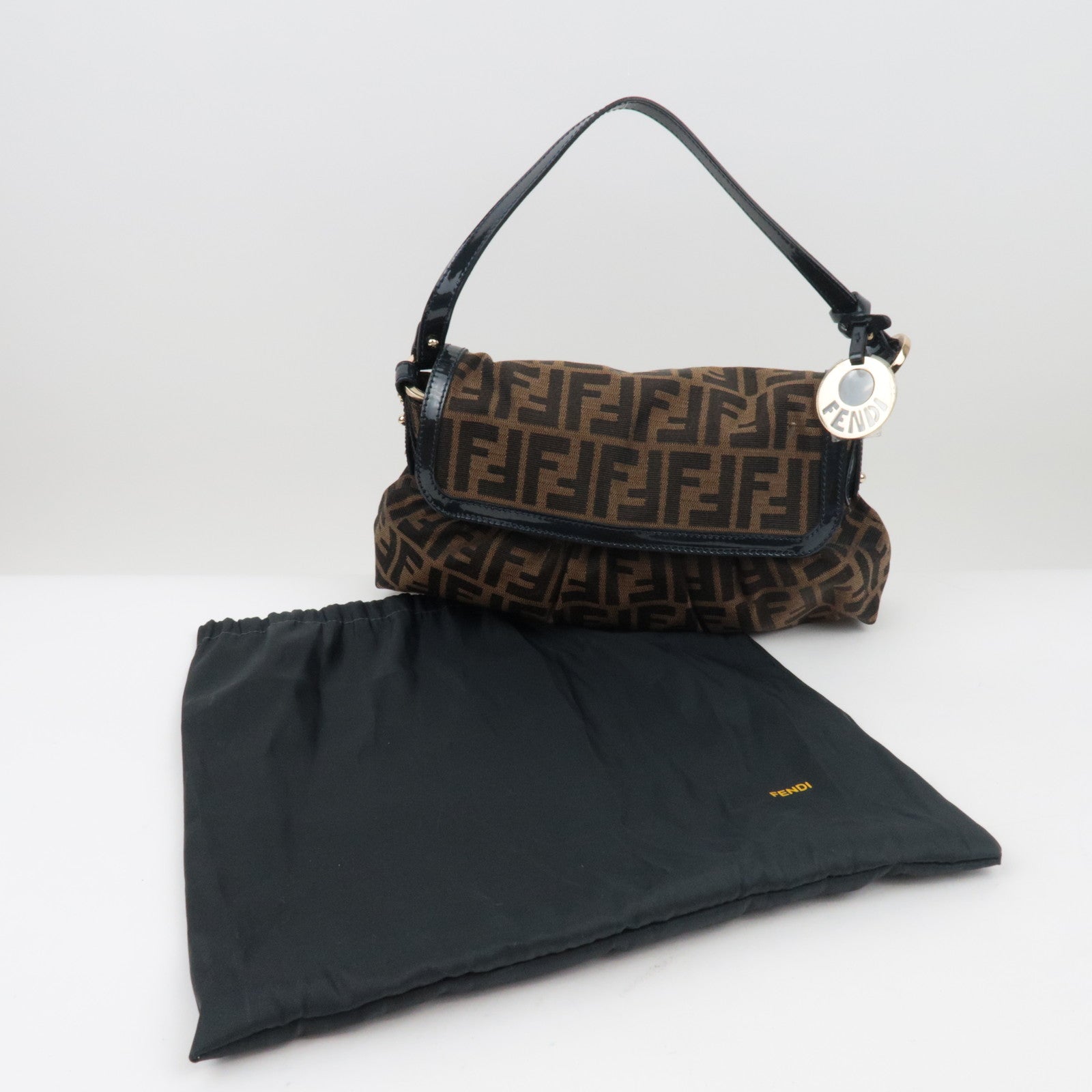 FENDI Zucca Canvas Leather Pataent Shoulder Bag 8BR445 *Dust bag, Charm