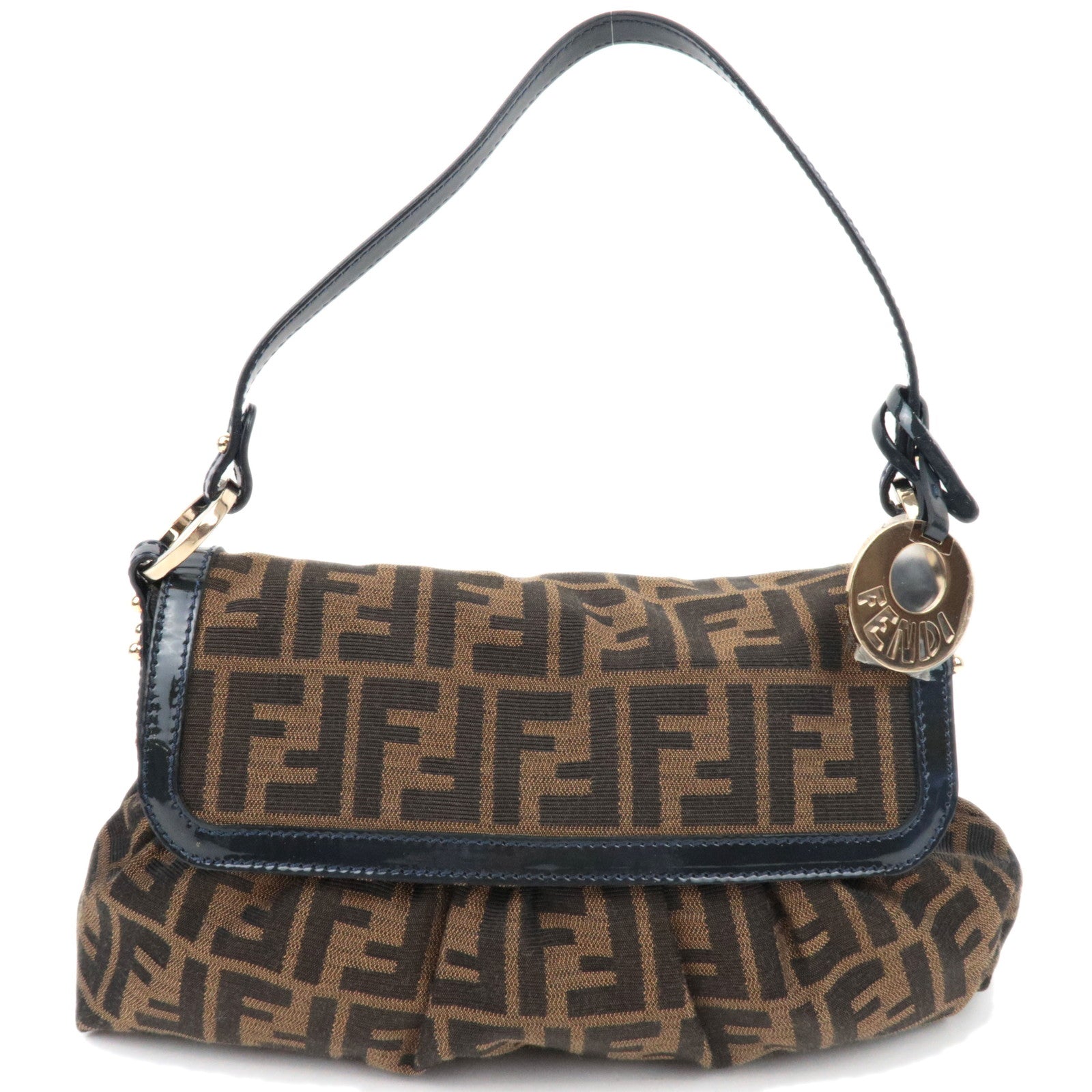 FENDI Zucca Canvas Leather Pataent Shoulder Bag 8BR445 *Dust bag, Charm