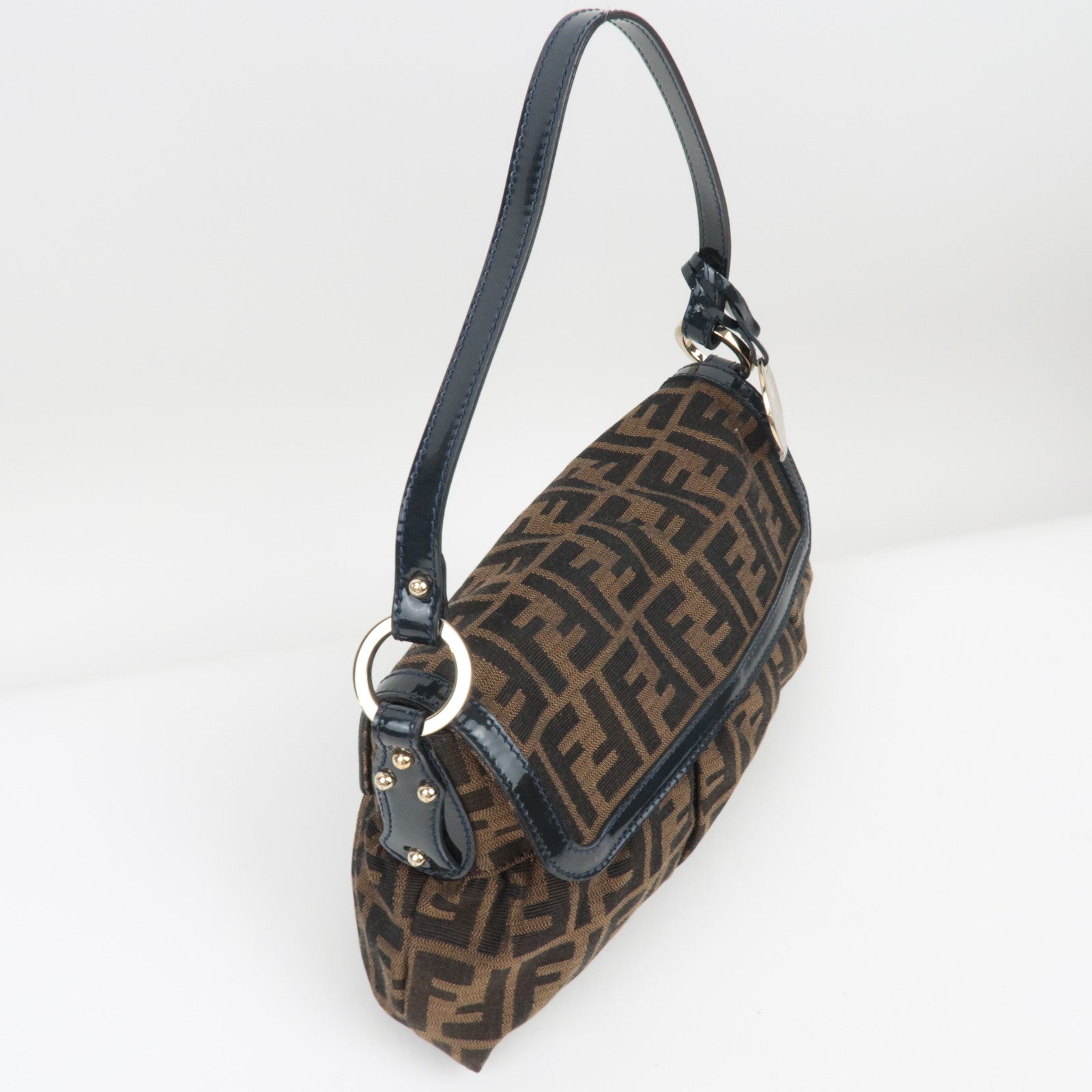 FENDI Zucca Canvas Leather Pataent Shoulder Bag 8BR445 *Dust bag, Charm