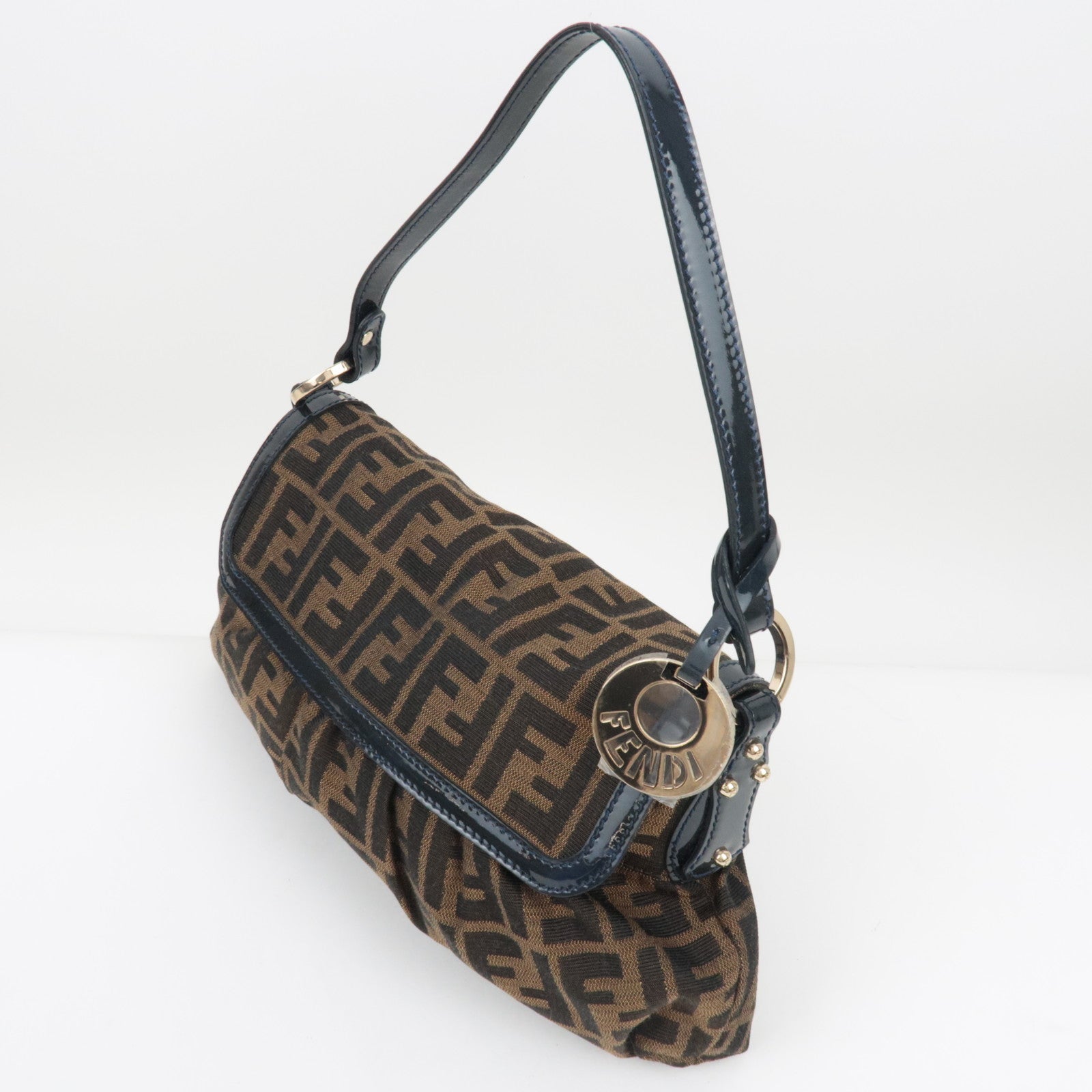 FENDI Zucca Canvas Leather Pataent Shoulder Bag 8BR445 *Dust bag, Charm