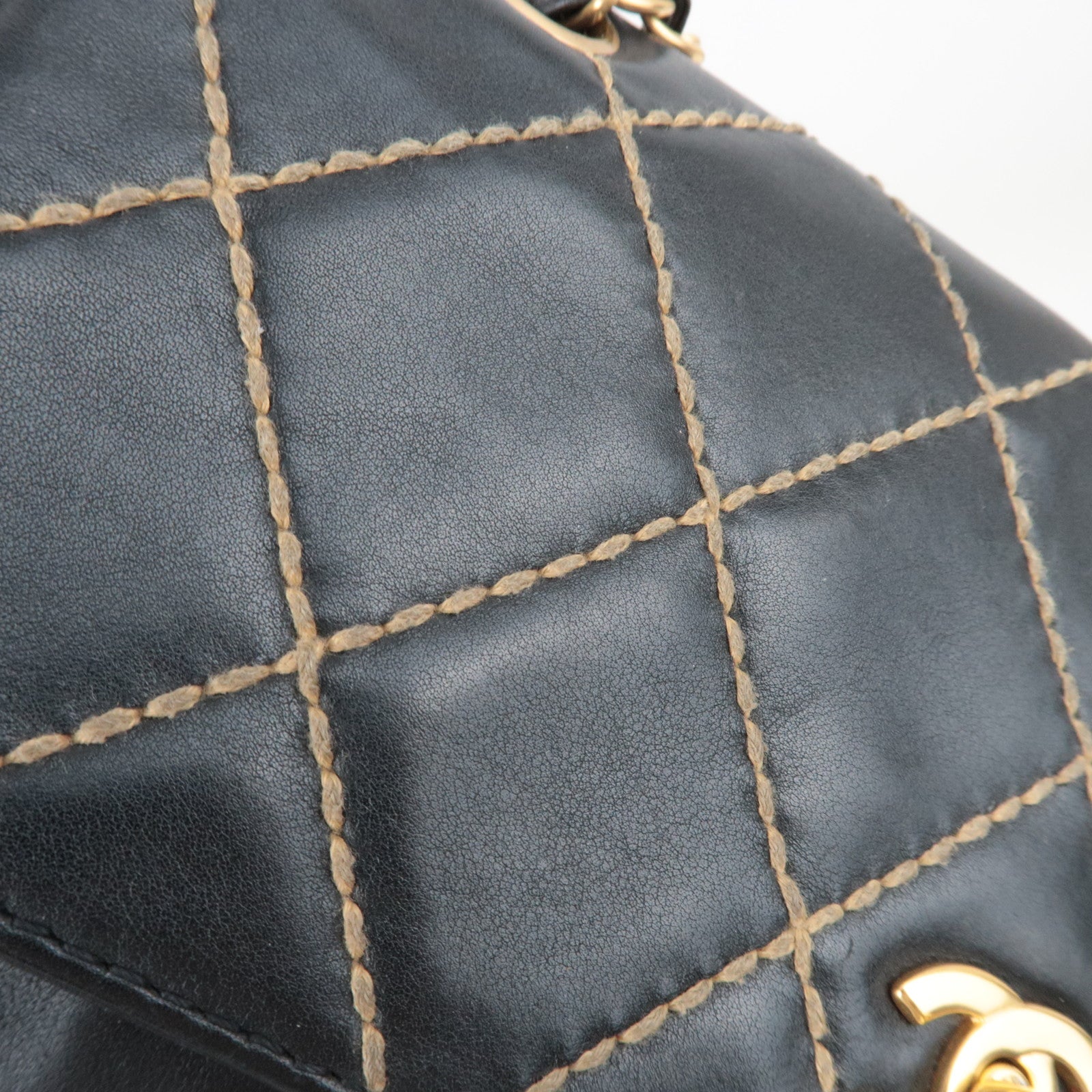 CHANEL WildStitch Leather W Chain Bag Black Gold HDW A14687 *Dust bag, G Card