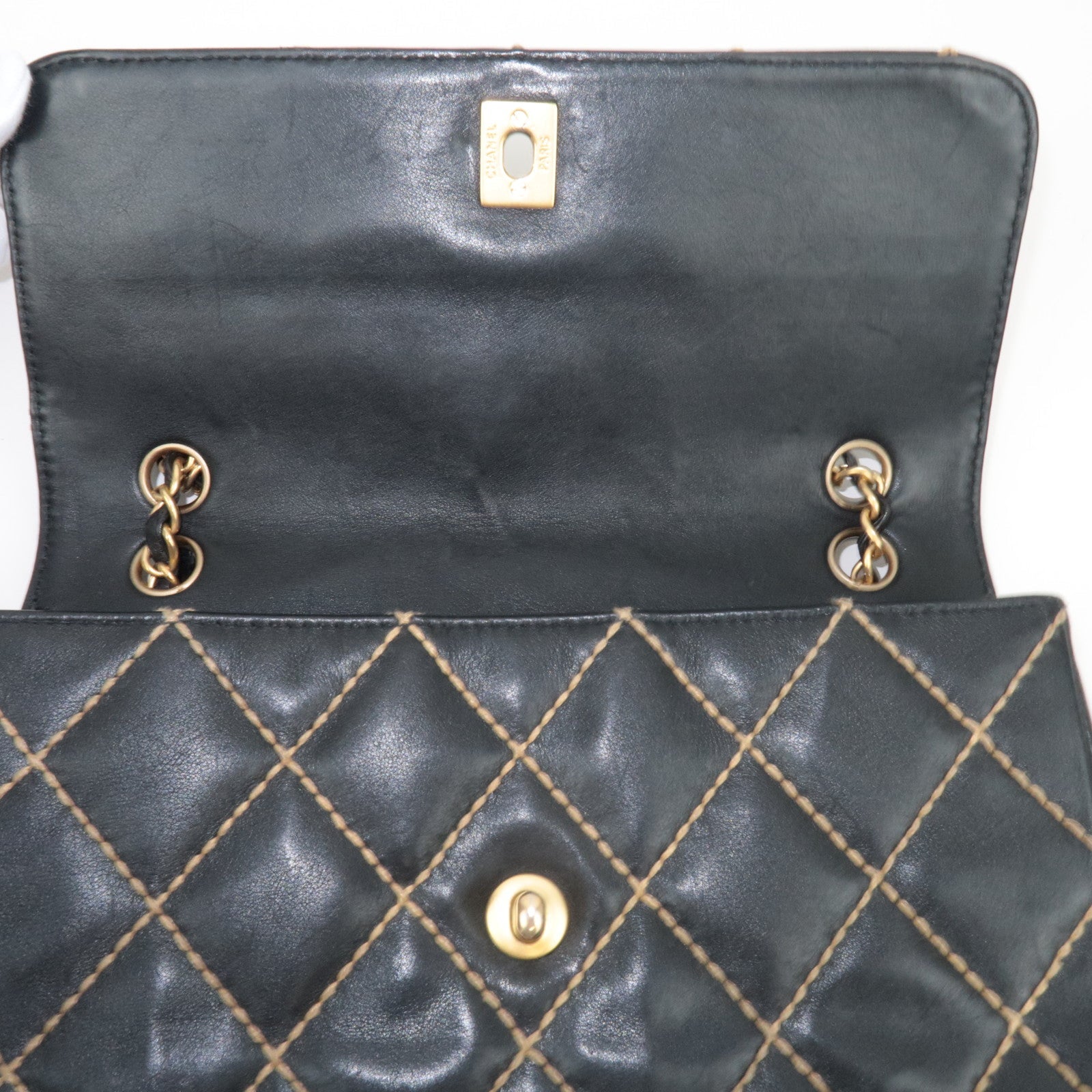 CHANEL WildStitch Leather W Chain Bag Black Gold HDW A14687 *Dust bag, G Card