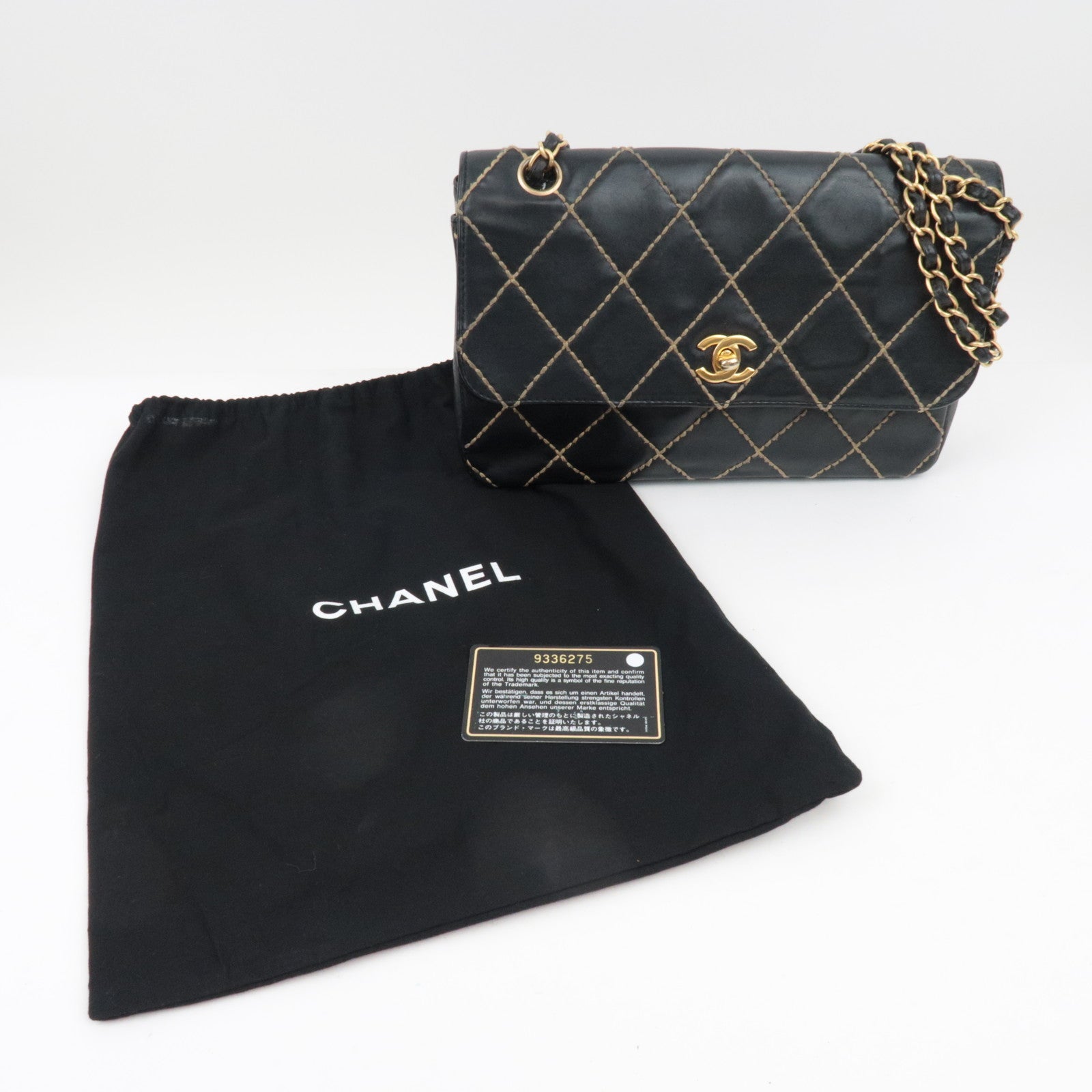 CHANEL WildStitch Leather W Chain Bag Black Gold HDW A14687 *Dust bag, G Card