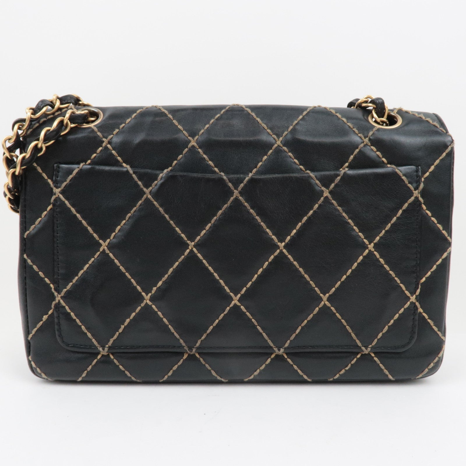 CHANEL WildStitch Leather W Chain Bag Black Gold HDW A14687 *Dust bag, G Card