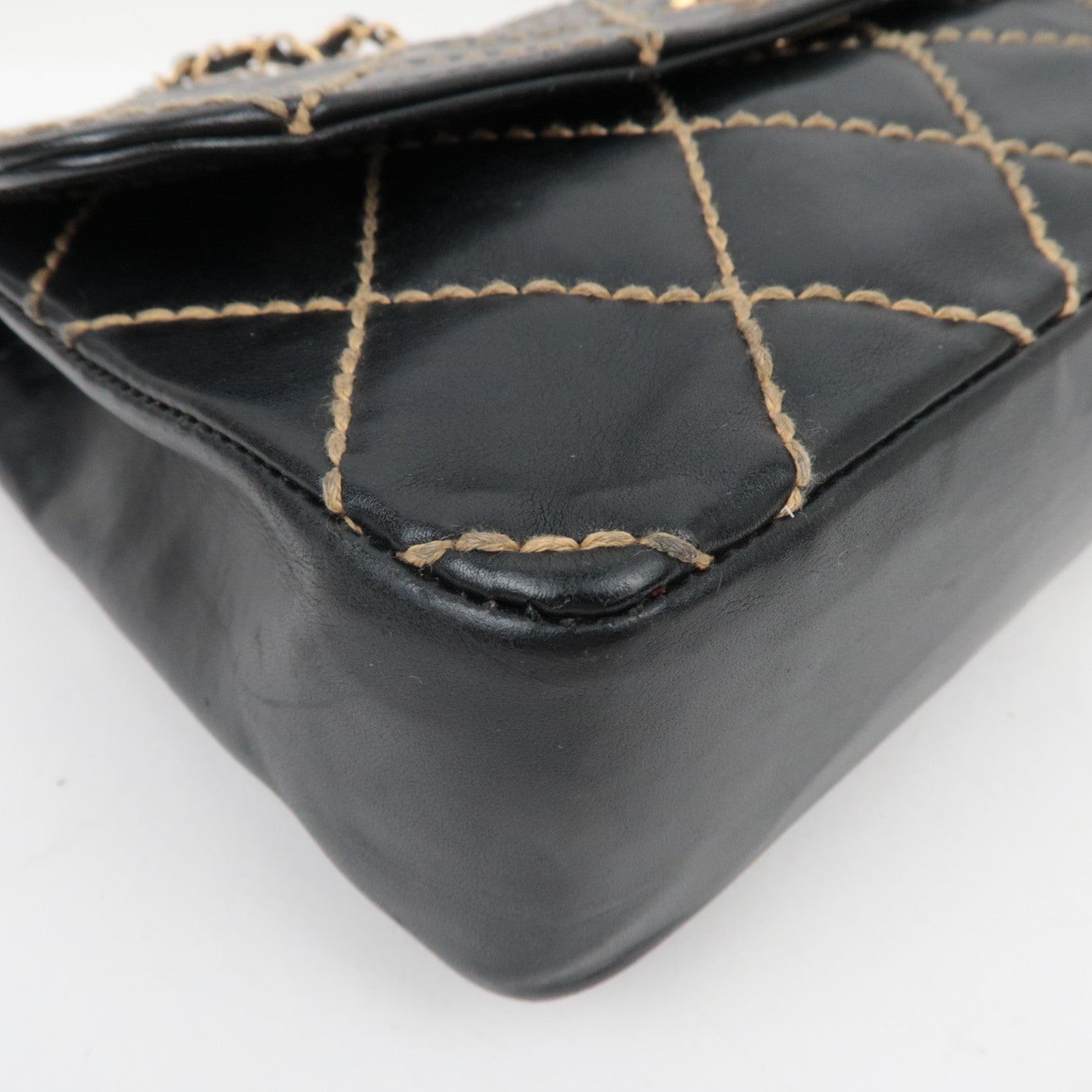 CHANEL WildStitch Leather W Chain Bag Black Gold HDW A14687 *Dust bag, G Card