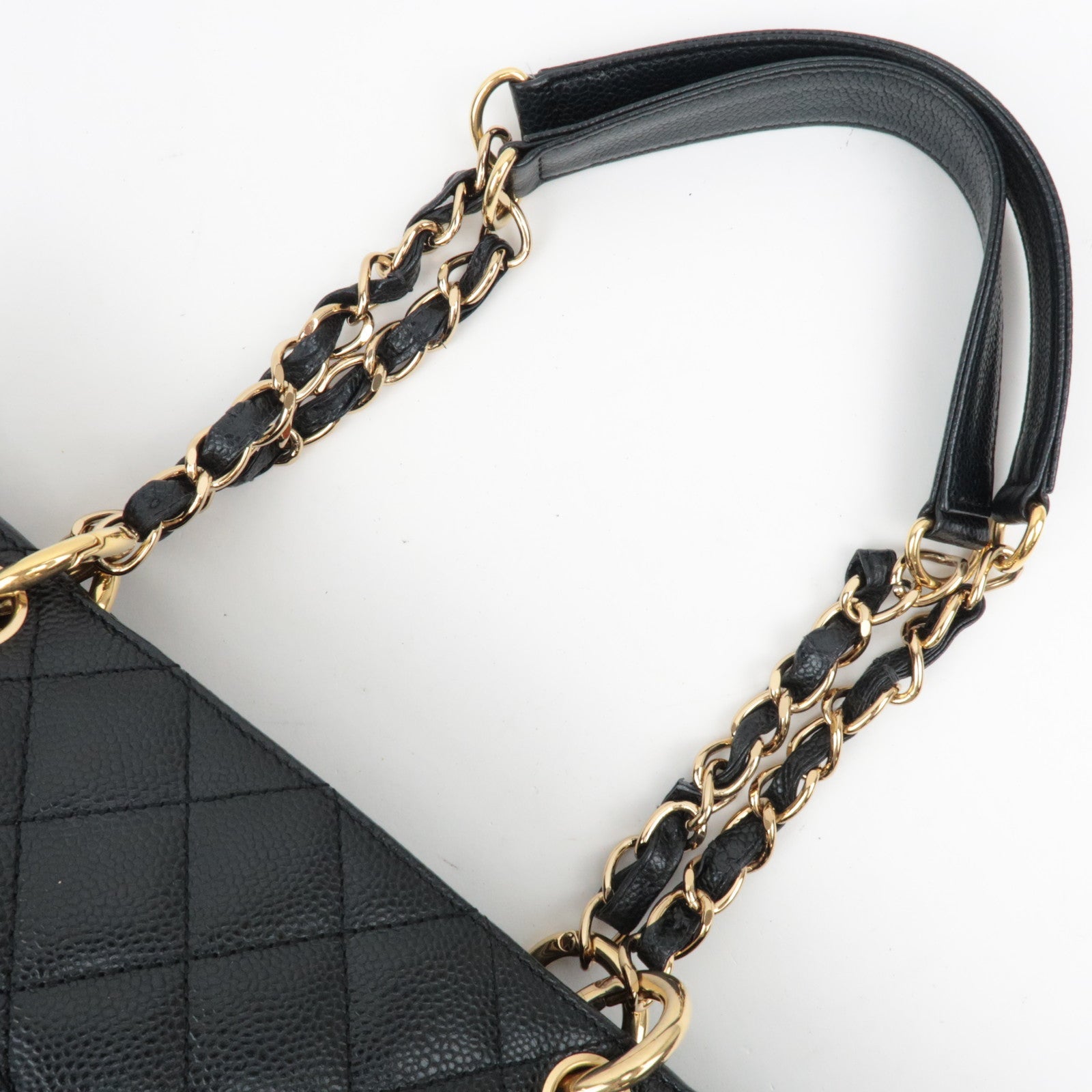 CHANEL Caviar Skin GST Chain Tote Bag Black Gold HDW A50995/8201624