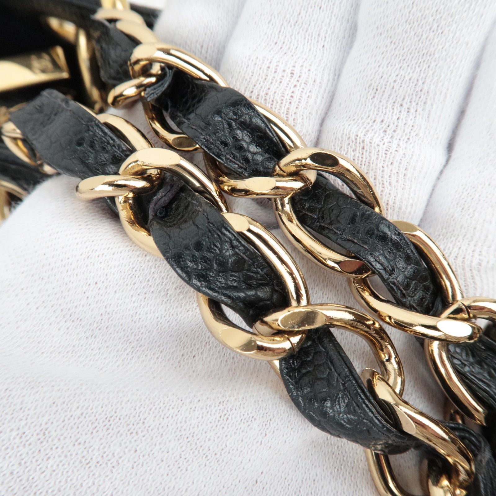 CHANEL Caviar Skin GST Chain Tote Bag Black Gold HDW A50995/8201624