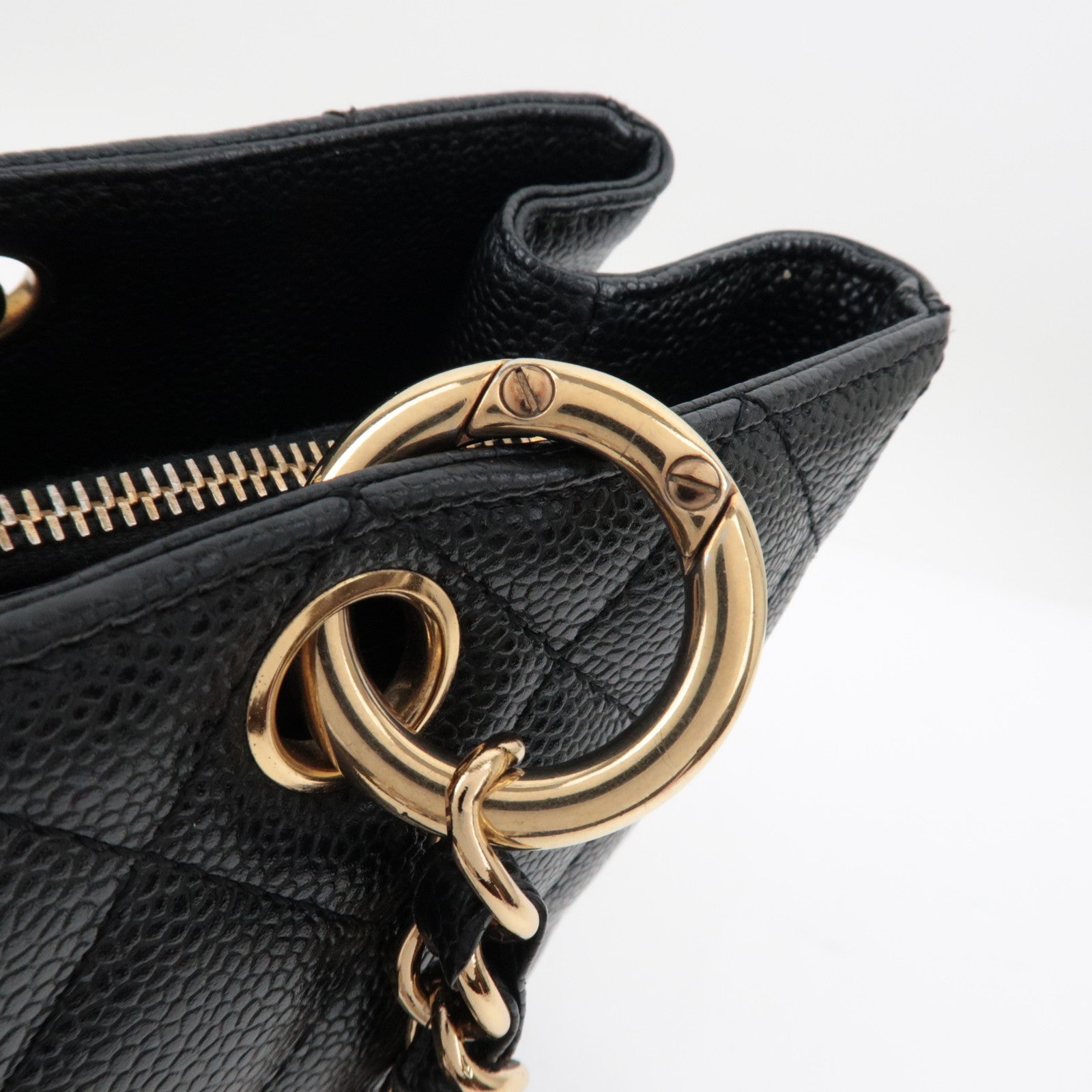 CHANEL Caviar Skin GST Chain Tote Bag Black Gold HDW A50995/8201624