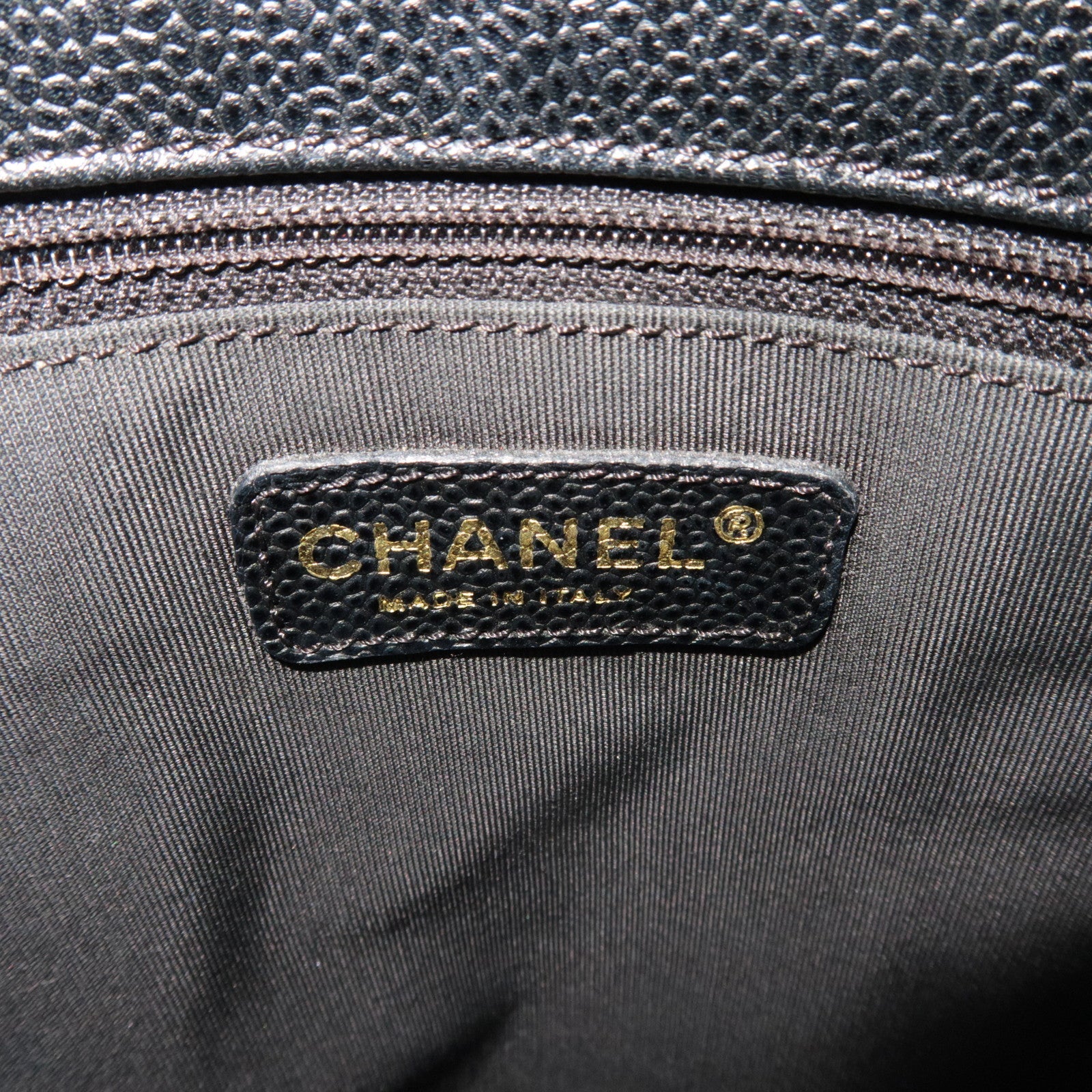 CHANEL Caviar Skin GST Chain Tote Bag Black Gold HDW A50995/8201624