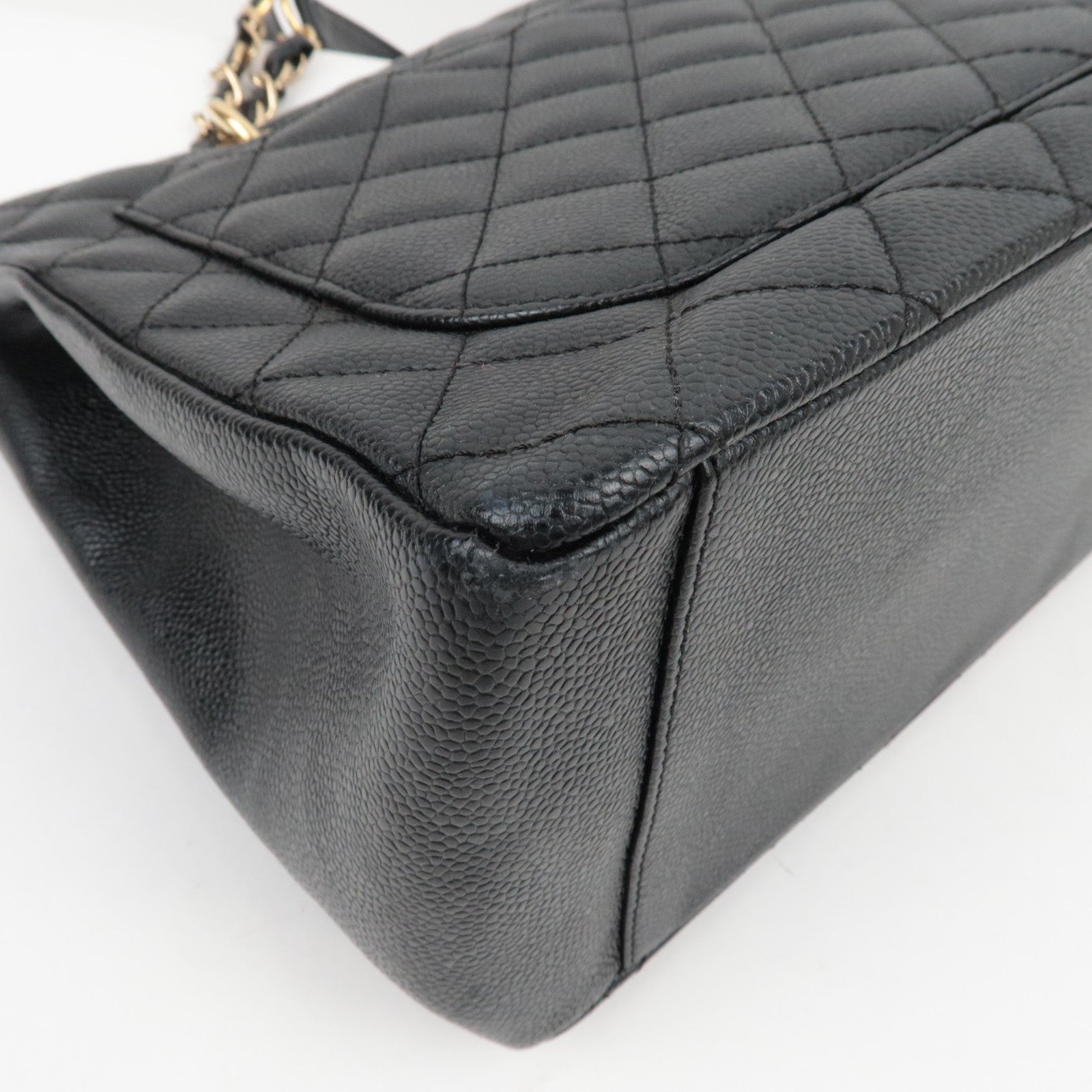 CHANEL Caviar Skin GST Chain Tote Bag Black Gold HDW A50995/8201624